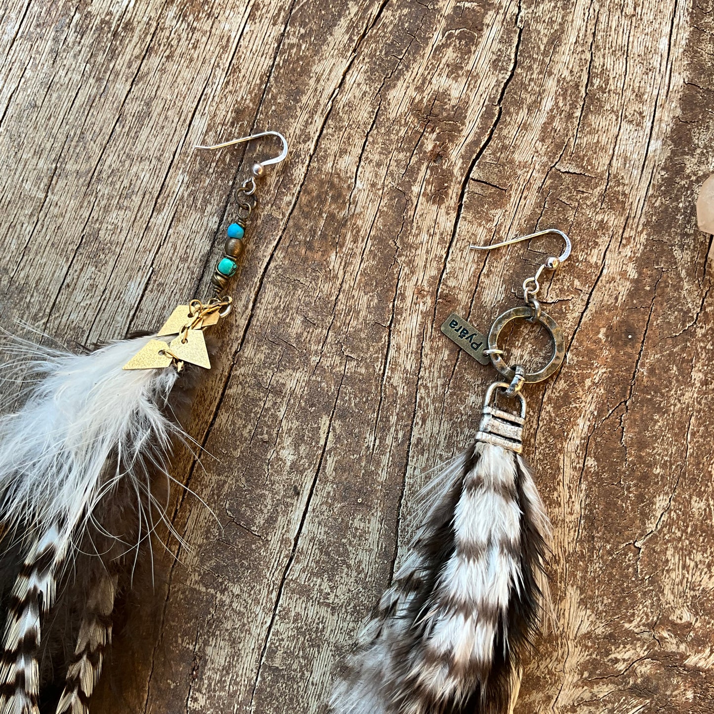 Long Gemstones Feathers Earring - Pyāra Designs