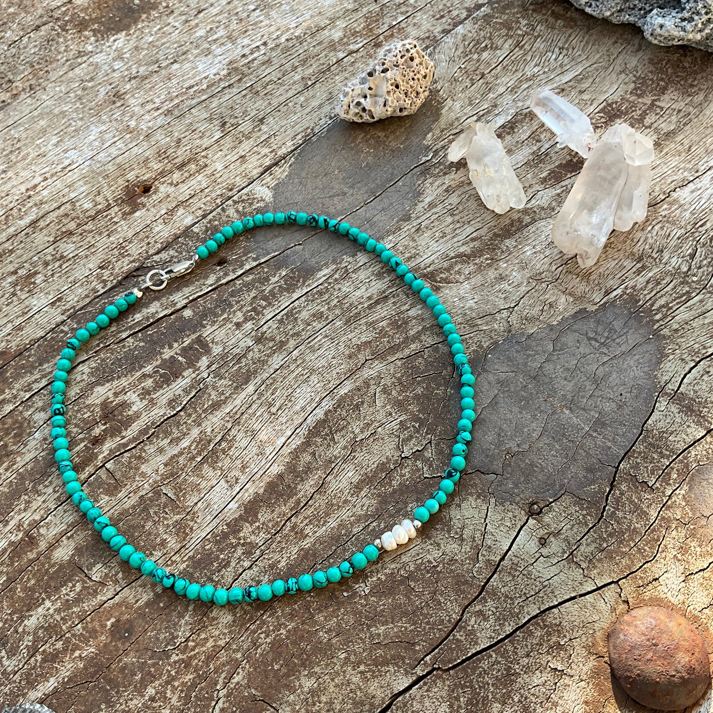 Tibetan Turquoise & Pearl's Gemstone beads Nacklace - Pyāra Designs
