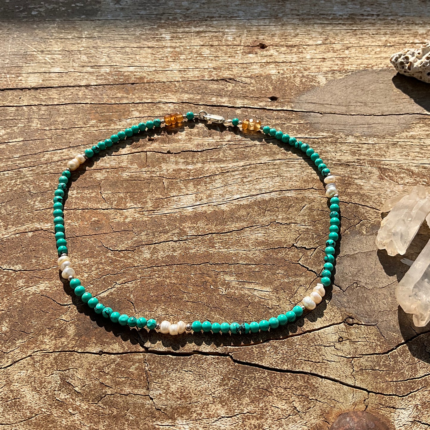 Tibetan Turquoise, Pearl's & Citrin Gemstone beads Nacklace - Pyāra Designs