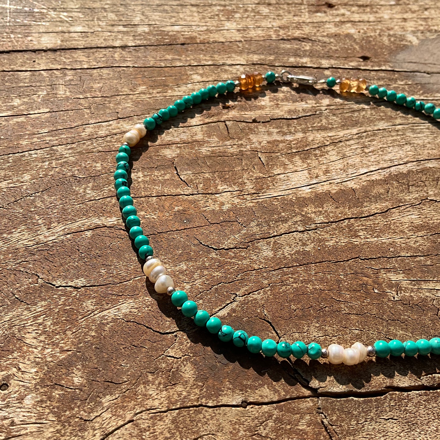 Tibetan Turquoise, Pearl's & Citrin Gemstone beads Nacklace - Pyāra Designs