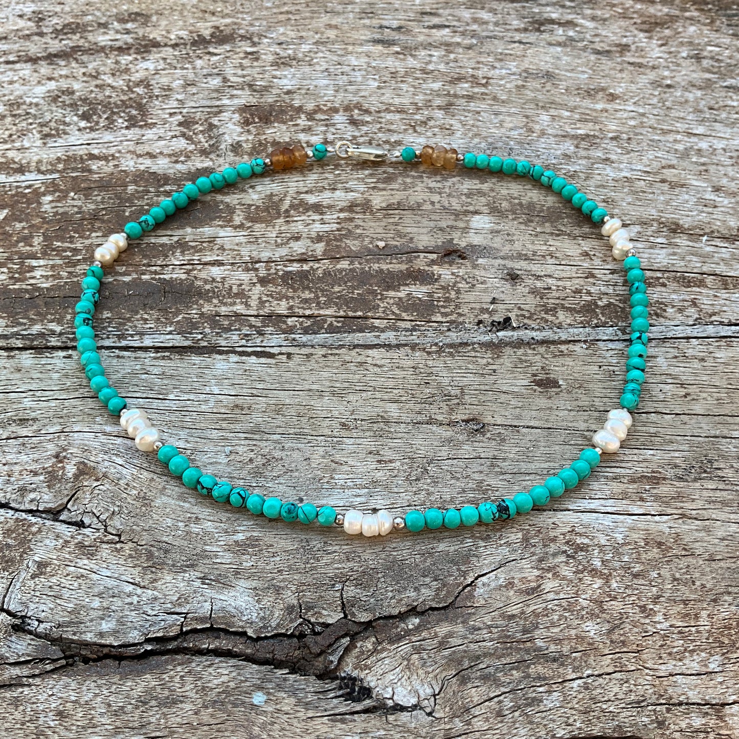 Tibetan Turquoise, Pearl's & Citrin Gemstone beads Nacklace - Pyāra Designs