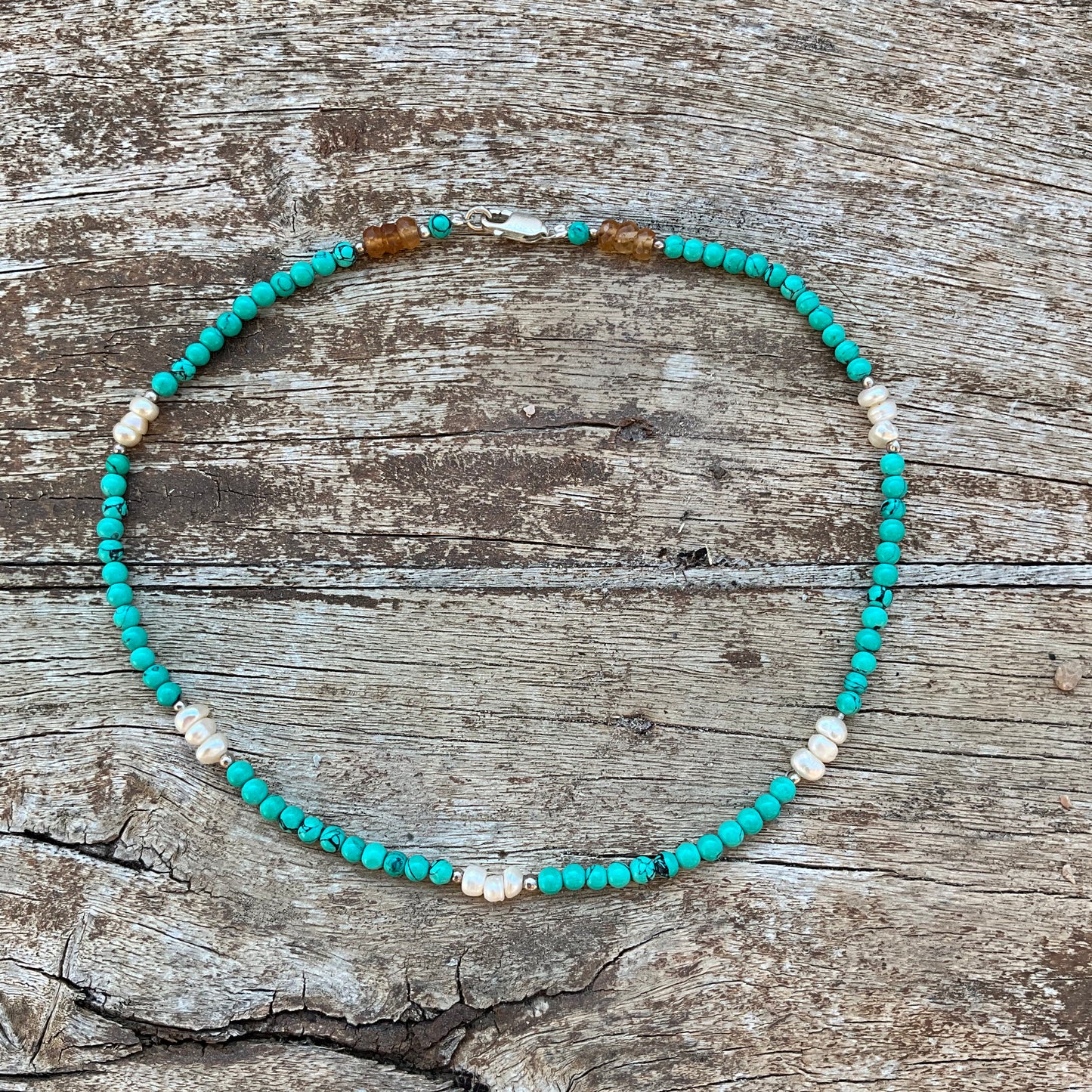 Tibetan Turquoise, Pearl's & Citrin Gemstone beads Nacklace - Pyāra Designs