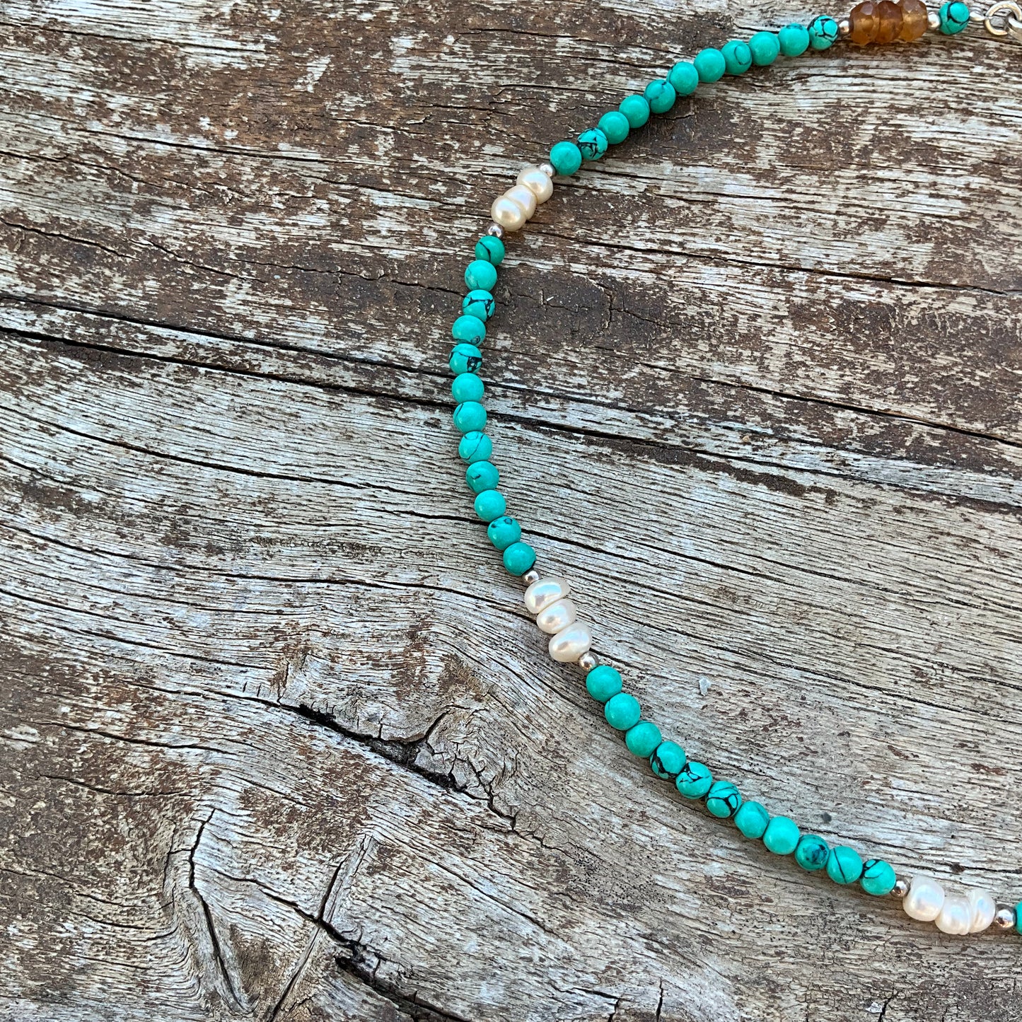 Tibetan Turquoise, Pearl's & Citrin Gemstone beads Nacklace - Pyāra Designs