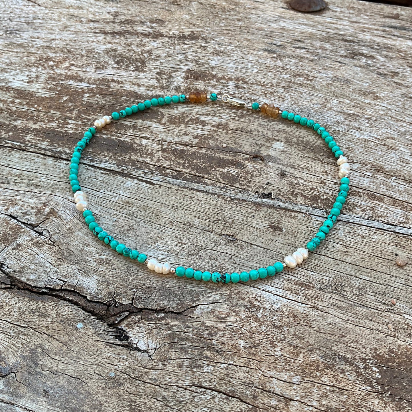 Tibetan Turquoise, Pearl's & Citrin Gemstone beads Nacklace - Pyāra Designs