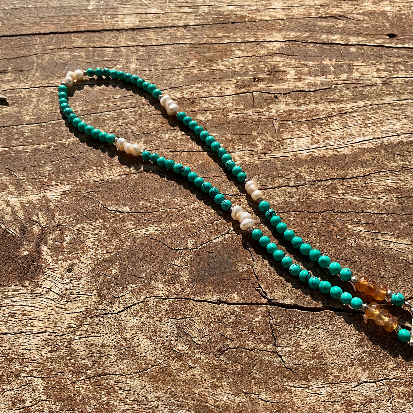 Tibetan Turquoise, Pearl's & Citrin Gemstone beads Nacklace - Pyāra Designs