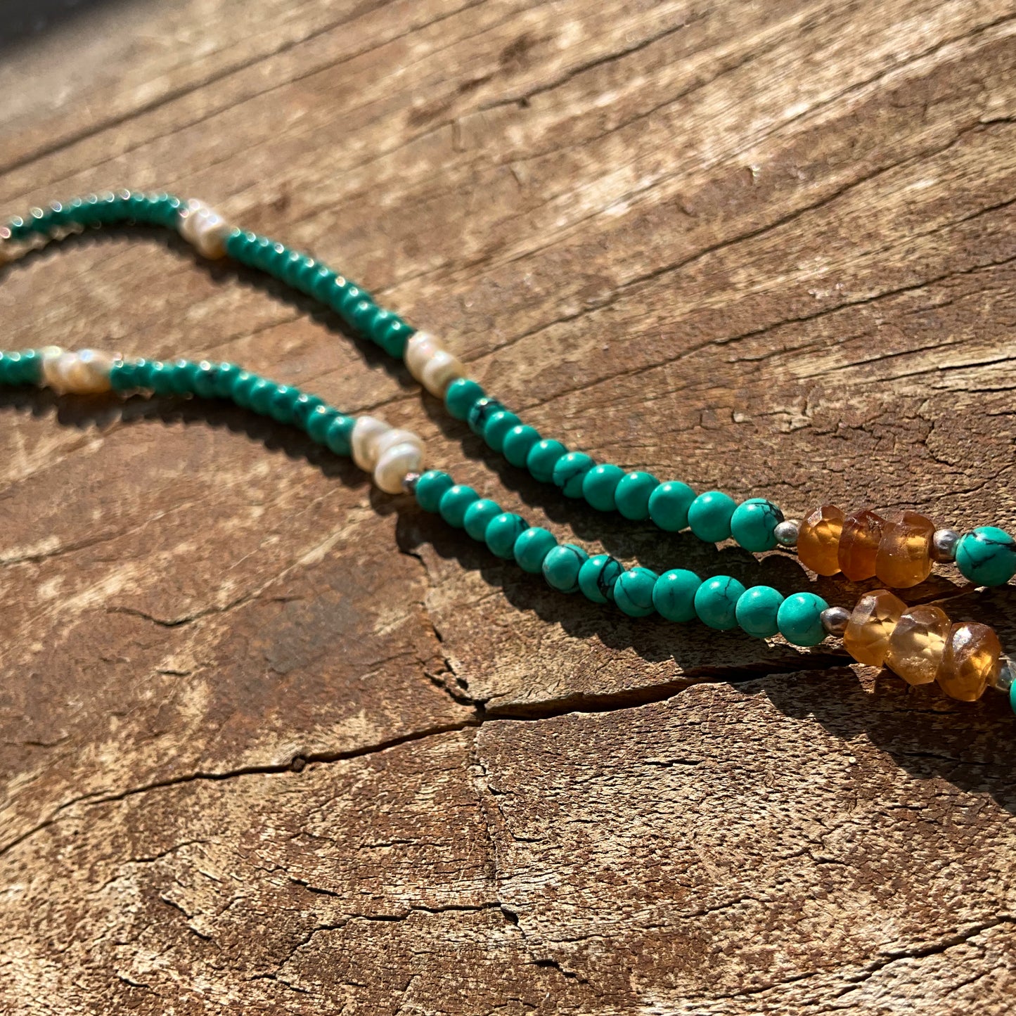 Tibetan Turquoise, Pearl's & Citrin Gemstone beads Nacklace - Pyāra Designs