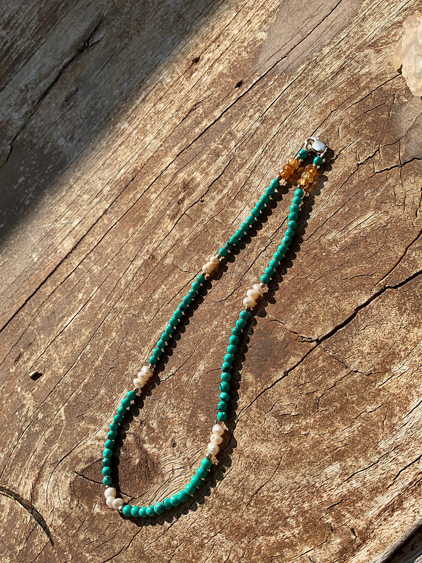 Tibetan Turquoise, Pearl's & Citrin Gemstone beads Nacklace - Pyāra Designs