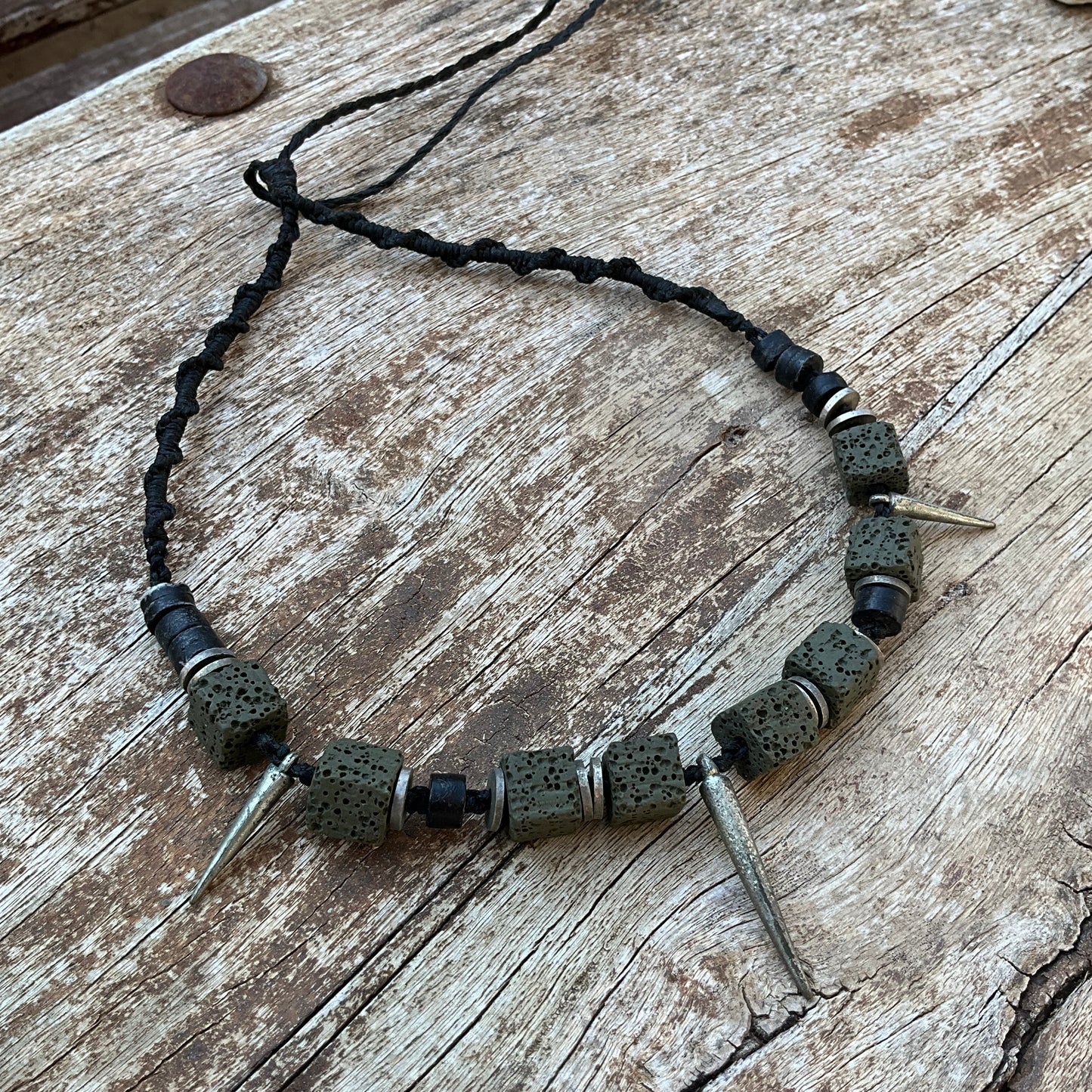 Macrame Spikes Choker Olive Green - Pyāra Designs