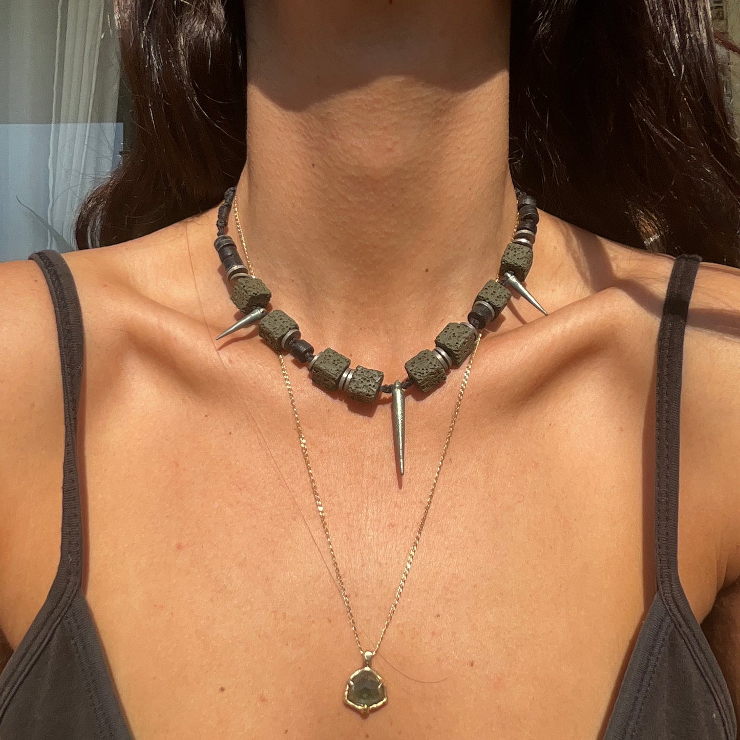 Macrame Spikes Choker Olive Green - Pyāra Designs