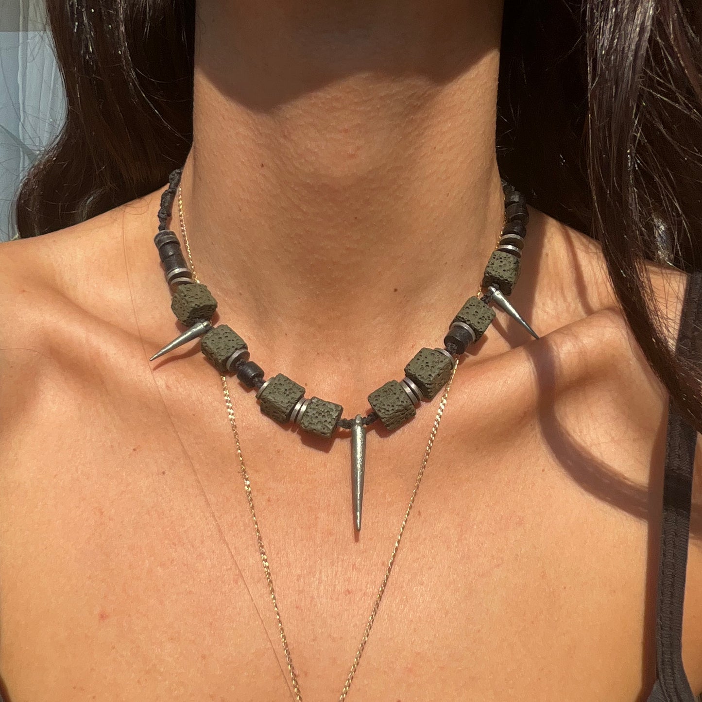 Macrame Spikes Choker Olive Green - Pyāra Designs