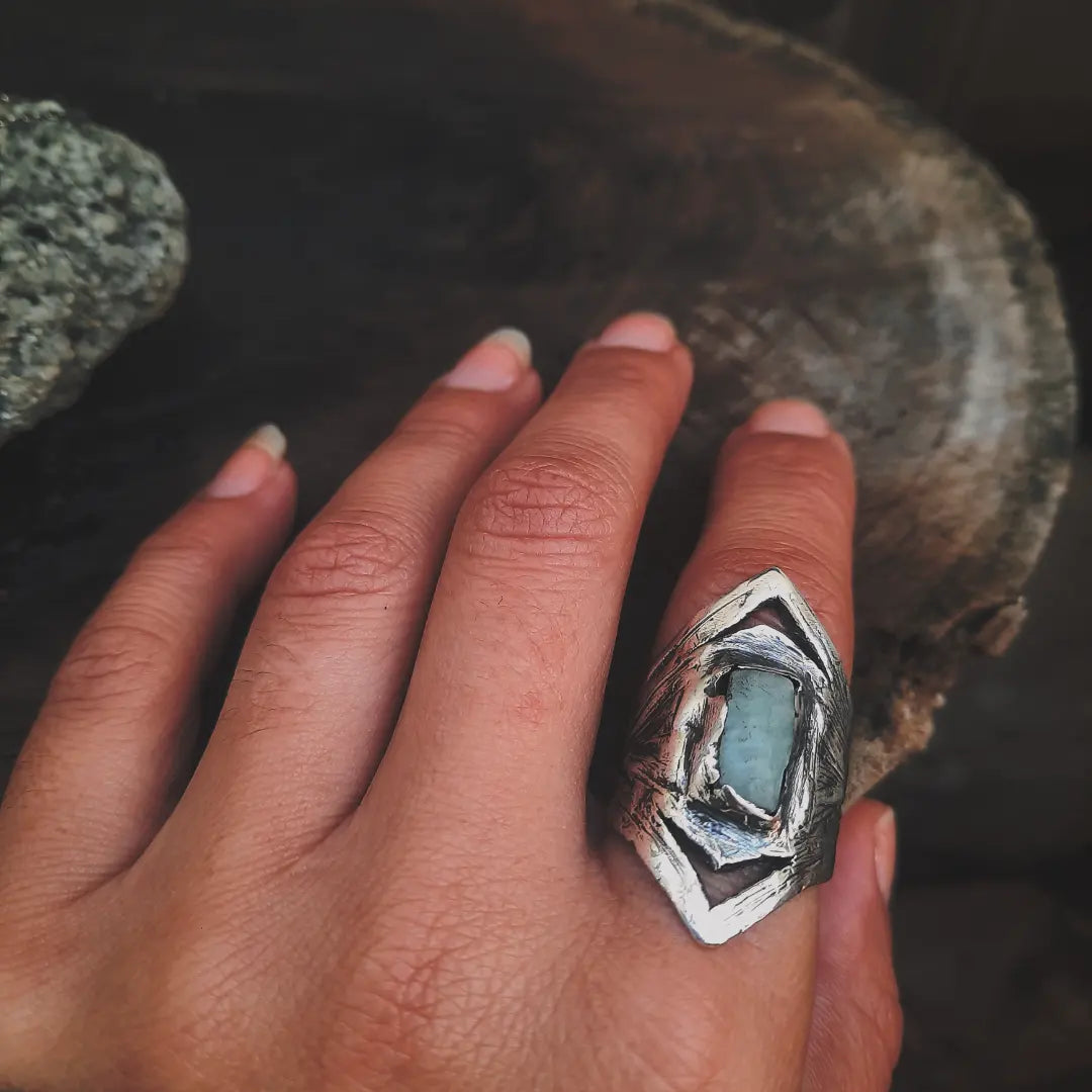 1/1 N.2 HEAVY PETRA Ring Amazonite Gemstone - Pyāra Designs