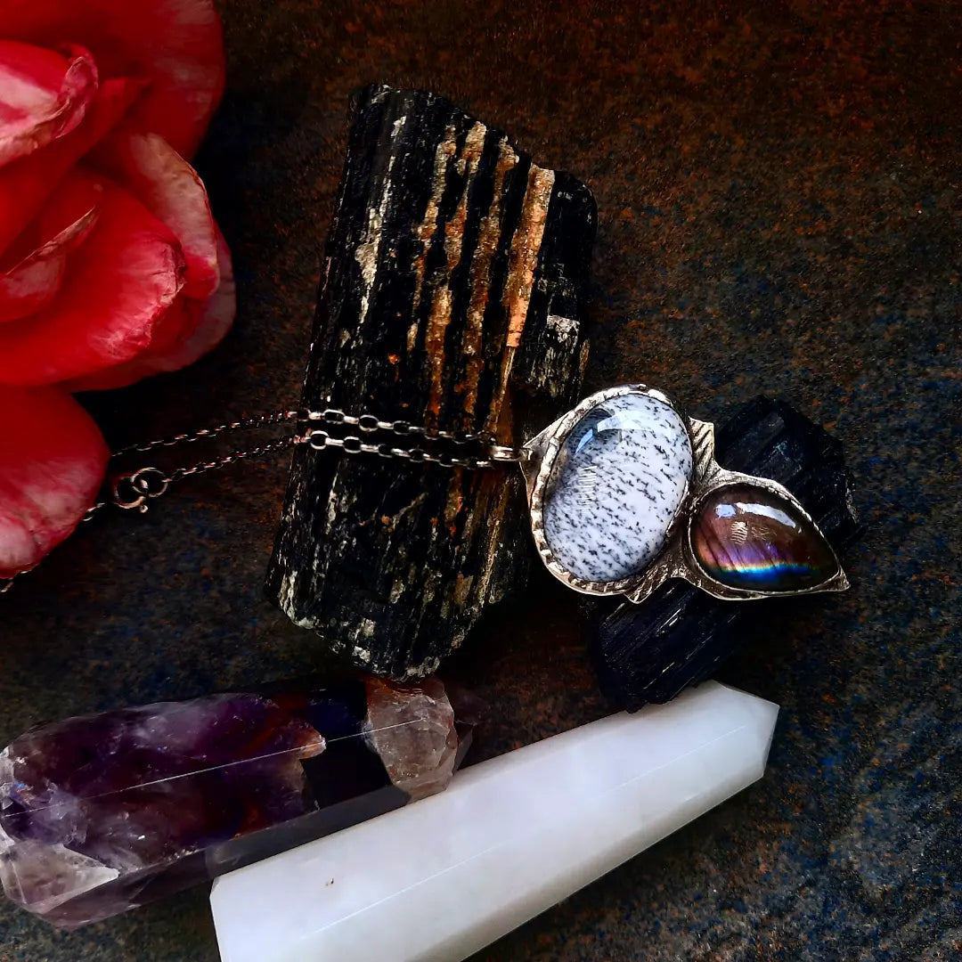 Agat Denderite & Purple Rainbow Labradorite Necklace - Pyāra Designs