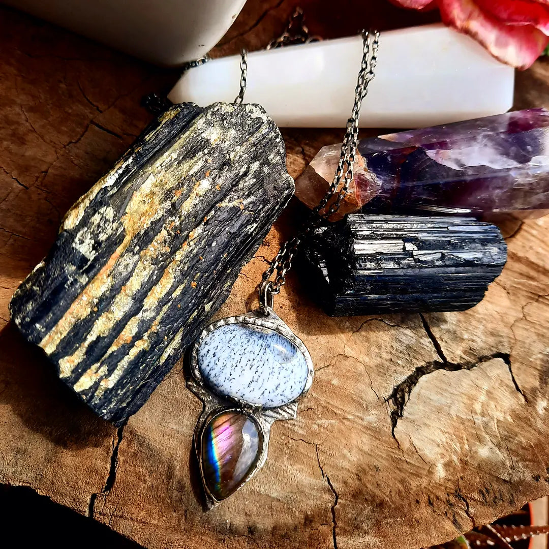 Agat Denderite & Purple Rainbow Labradorite Necklace - Pyāra Designs