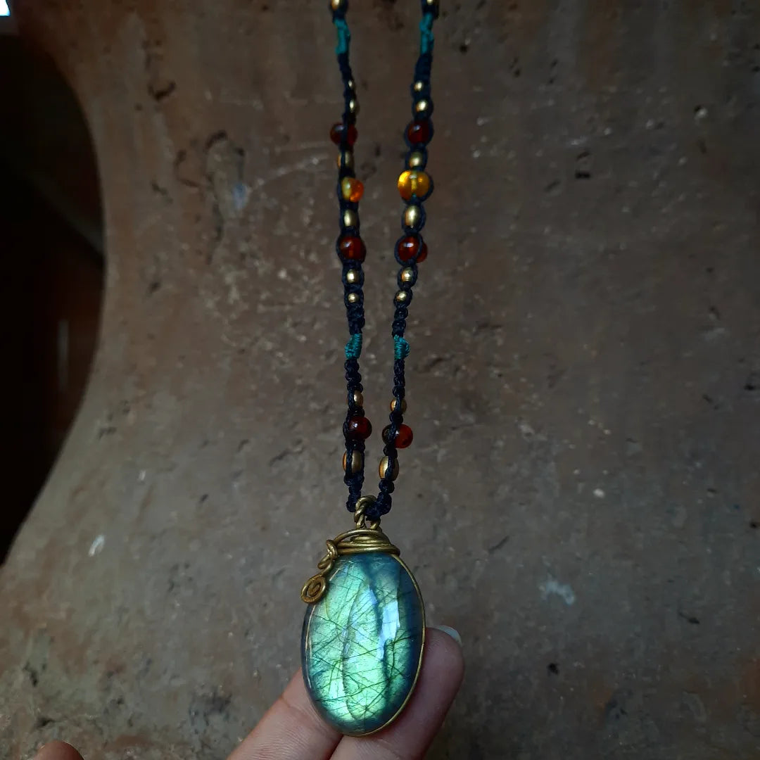 The Lotus Labradorite Amber's Mala - Pyāra Designs