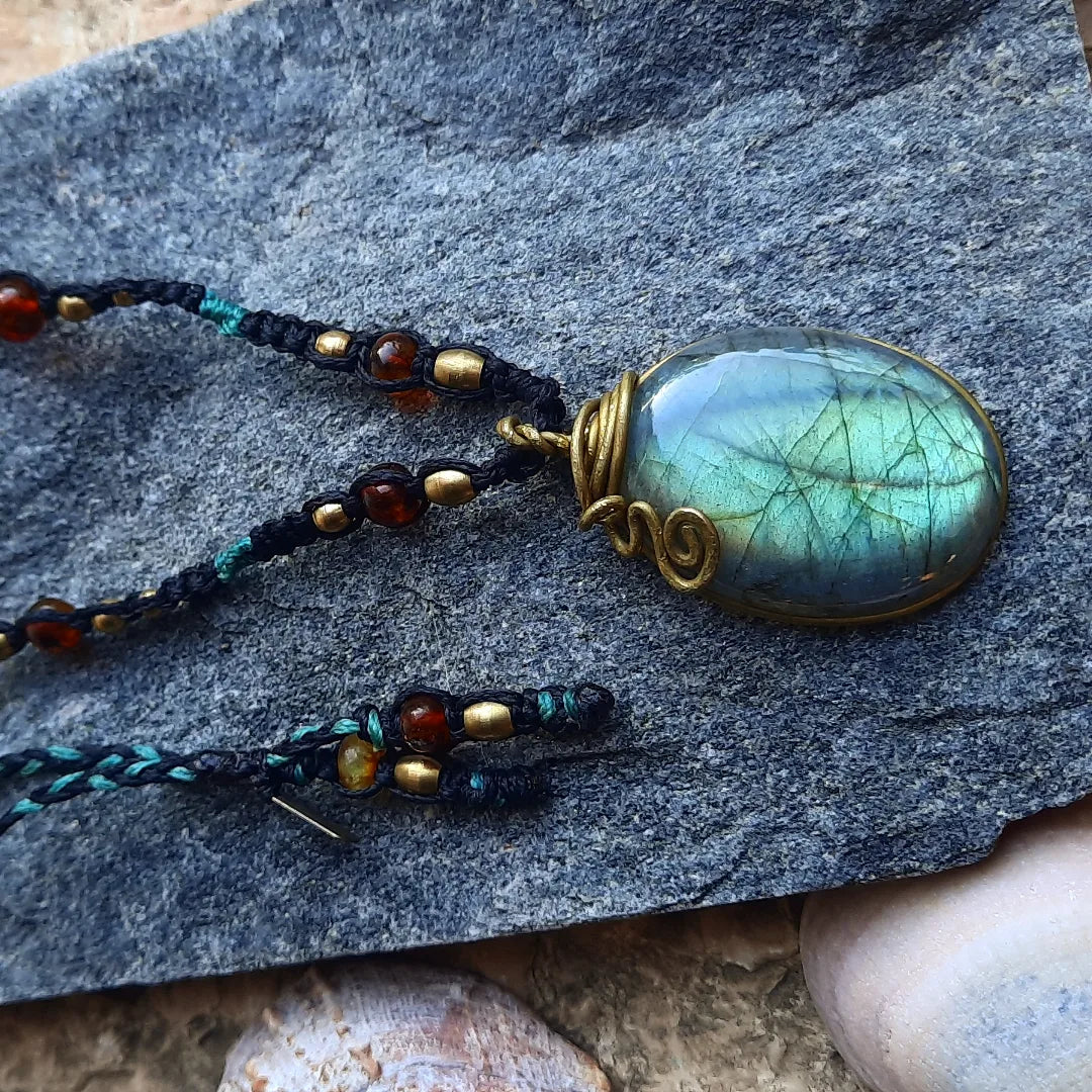 The Lotus Labradorite Amber's Mala - Pyāra Designs