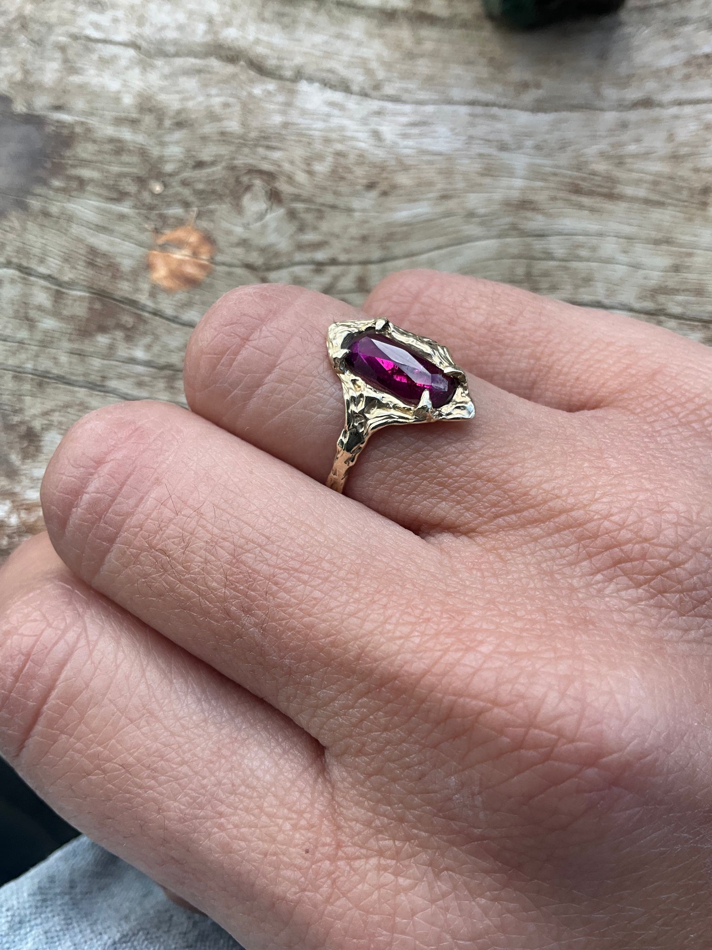 14k Soild Gold Desert Rose Ring Pink Rhodolite Garnet Unique Ring - Pyāra Designs