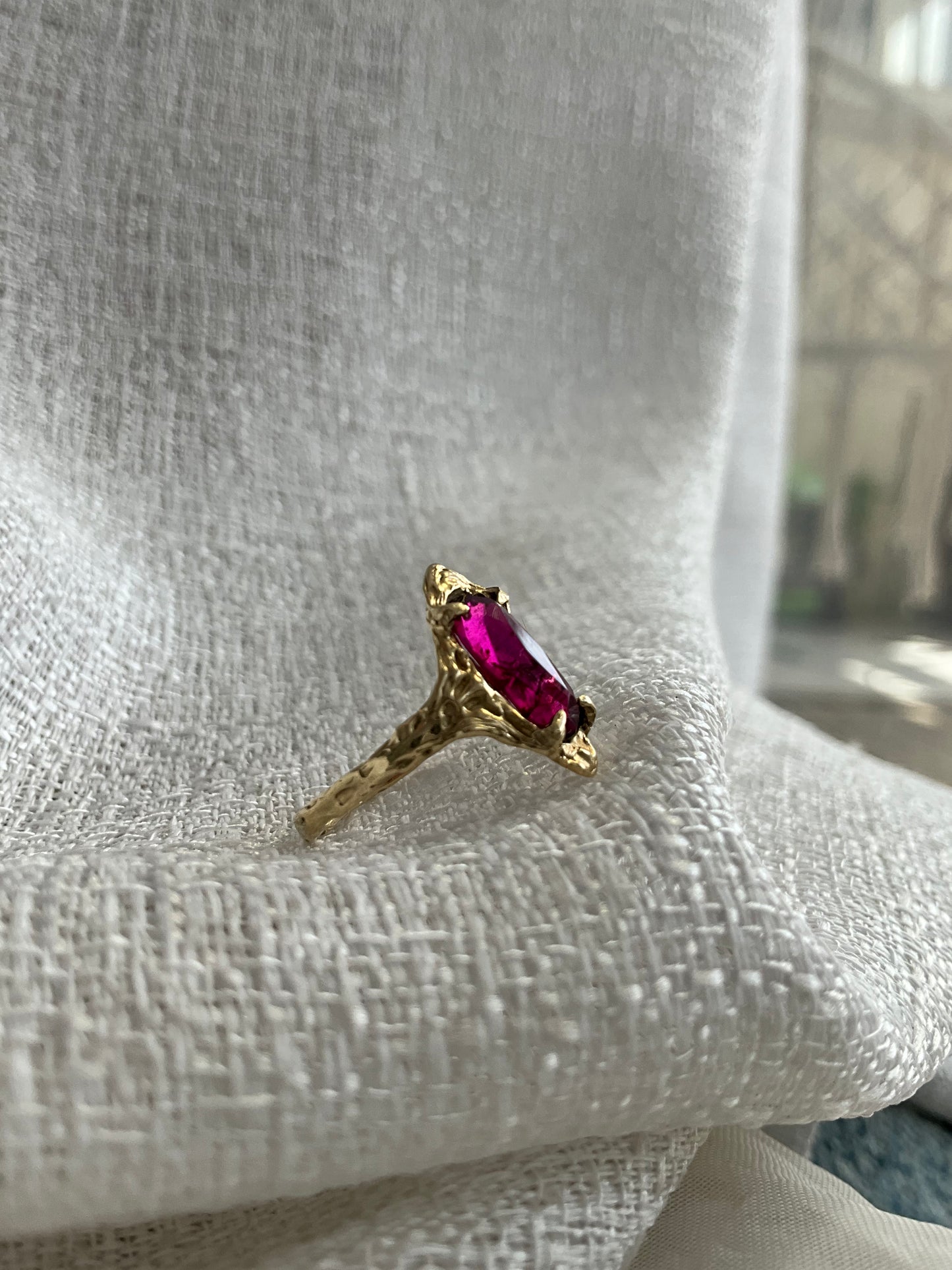 14k Soild Gold Desert Rose Ring Pink Rhodolite Garnet Unique Ring - Pyāra Designs