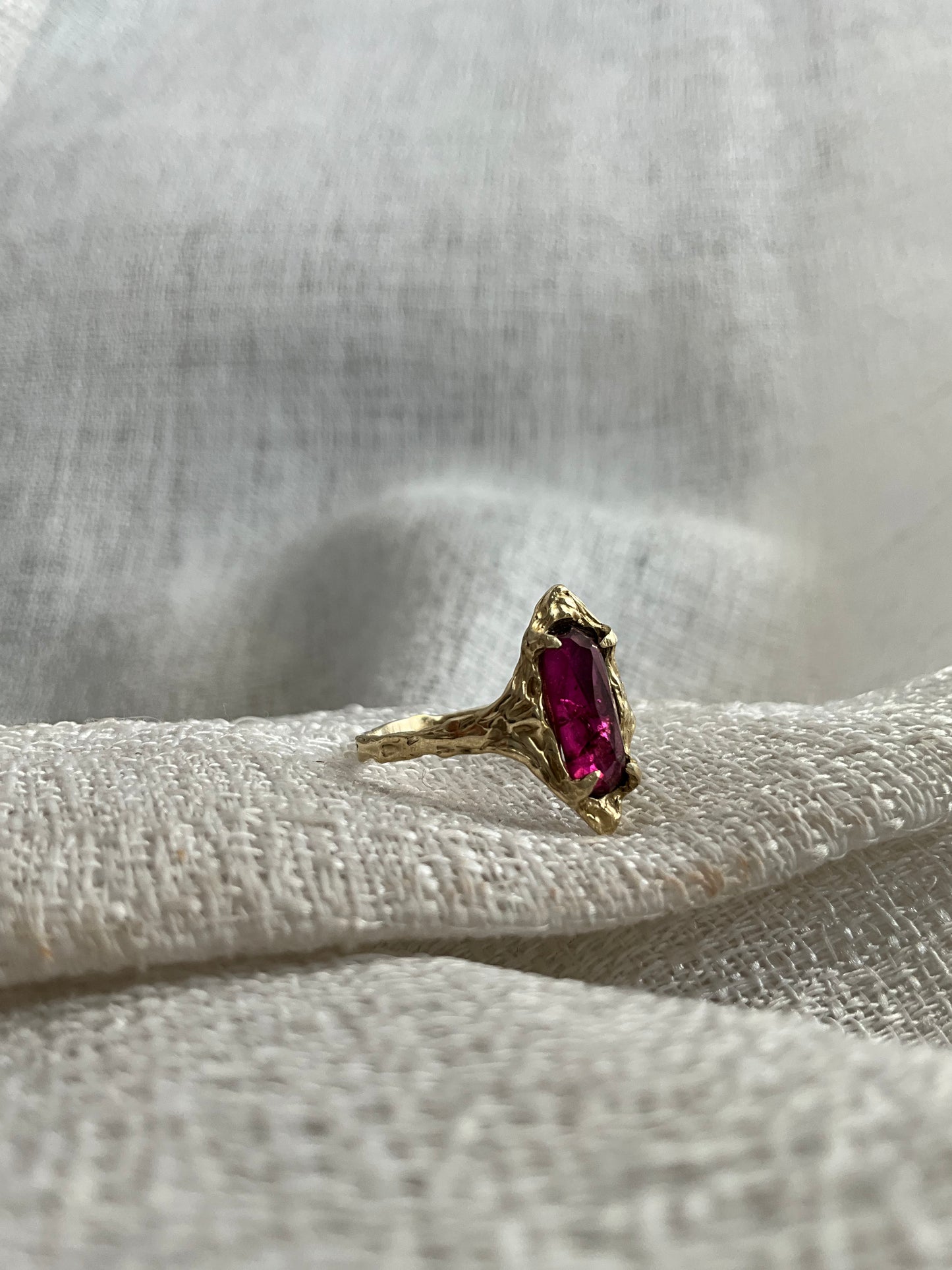 14k Soild Gold Desert Rose Ring Pink Rhodolite Garnet Unique Ring - Pyāra Designs