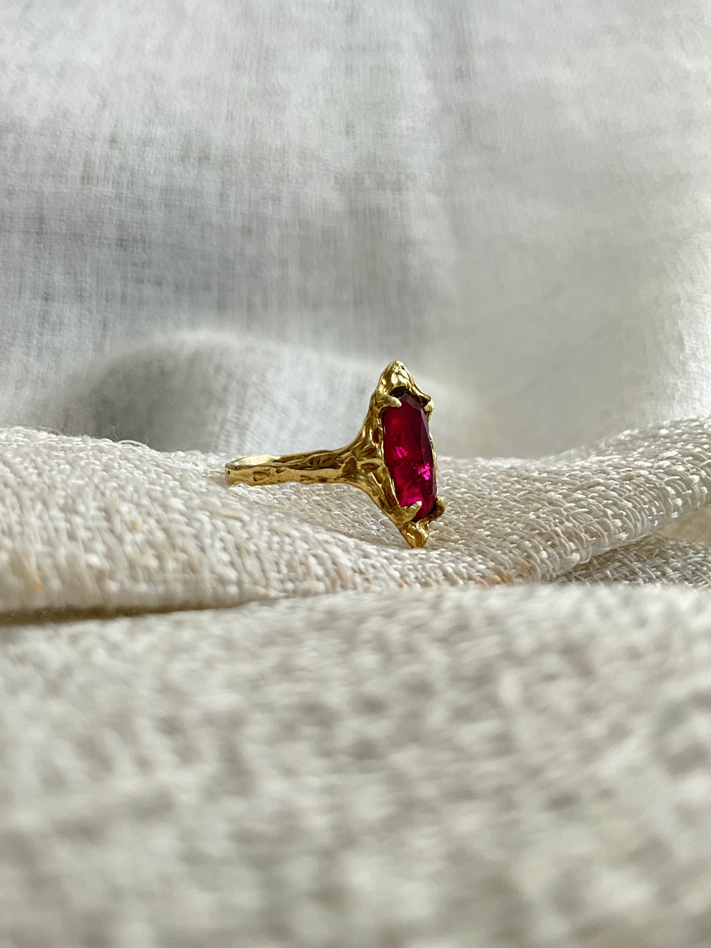 14k Soild Gold Desert Rose Ring Pink Rhodolite Garnet Unique Ring - Pyāra Designs