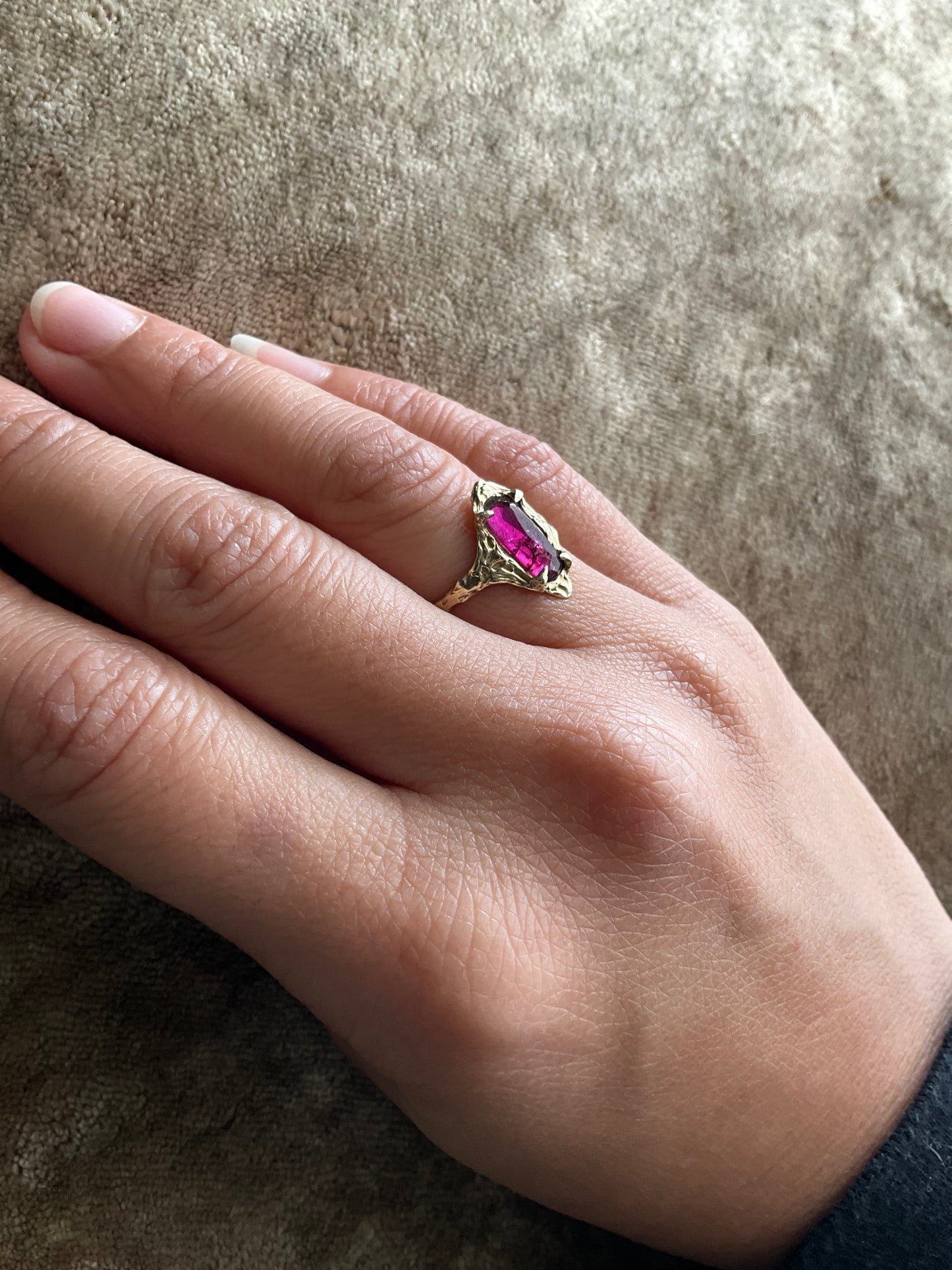 14k Soild Gold Desert Rose Ring Pink Rhodolite Garnet Unique Ring - Pyāra Designs