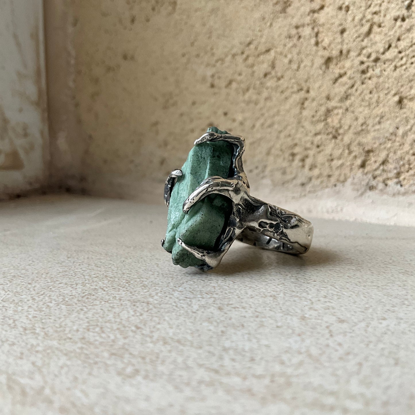 N.6 Green Heulandite Massive Heavy Ring - Pyāra Designs