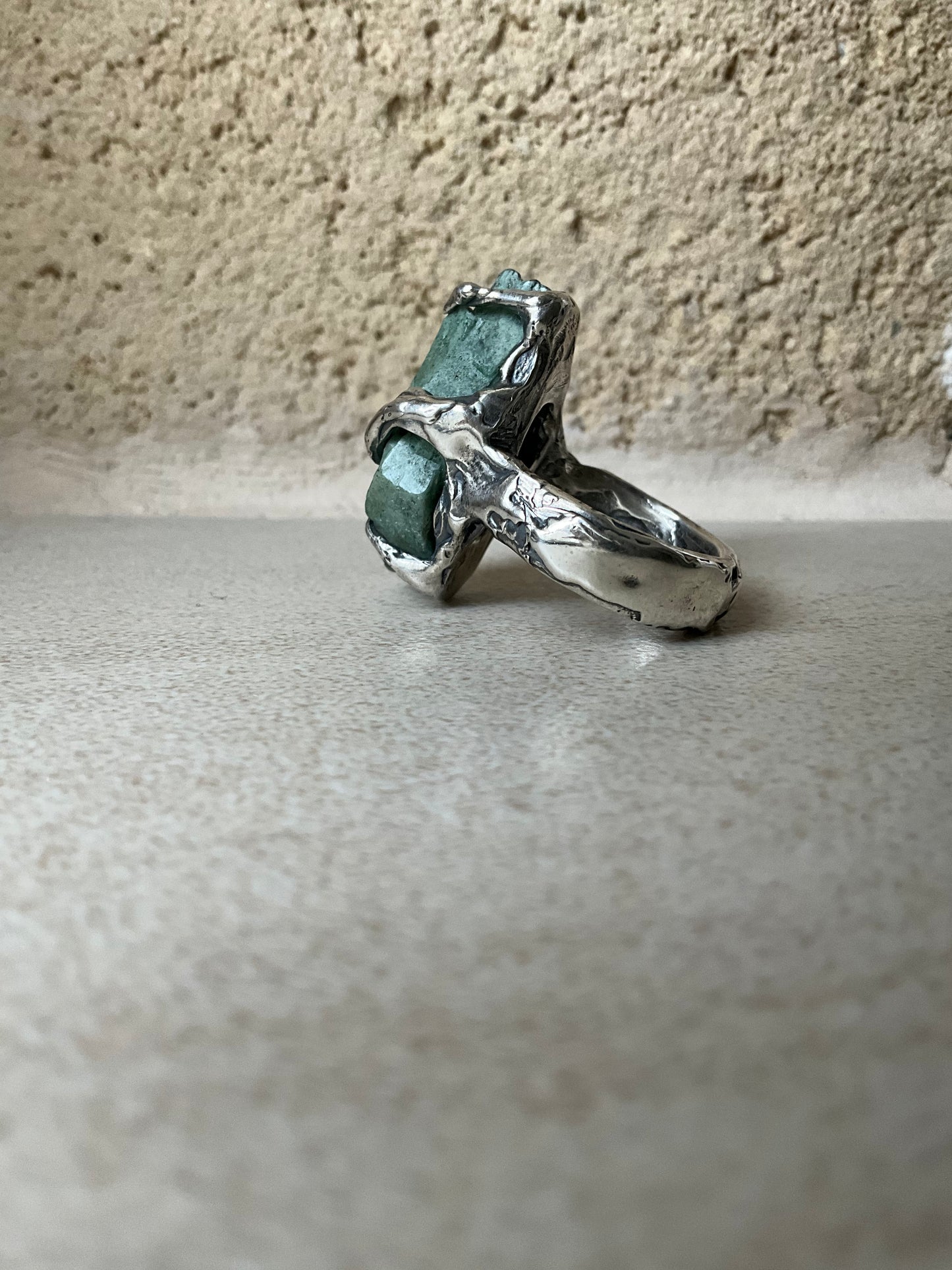 N.6 Green Heulandite Massive Heavy Ring - Pyāra Designs