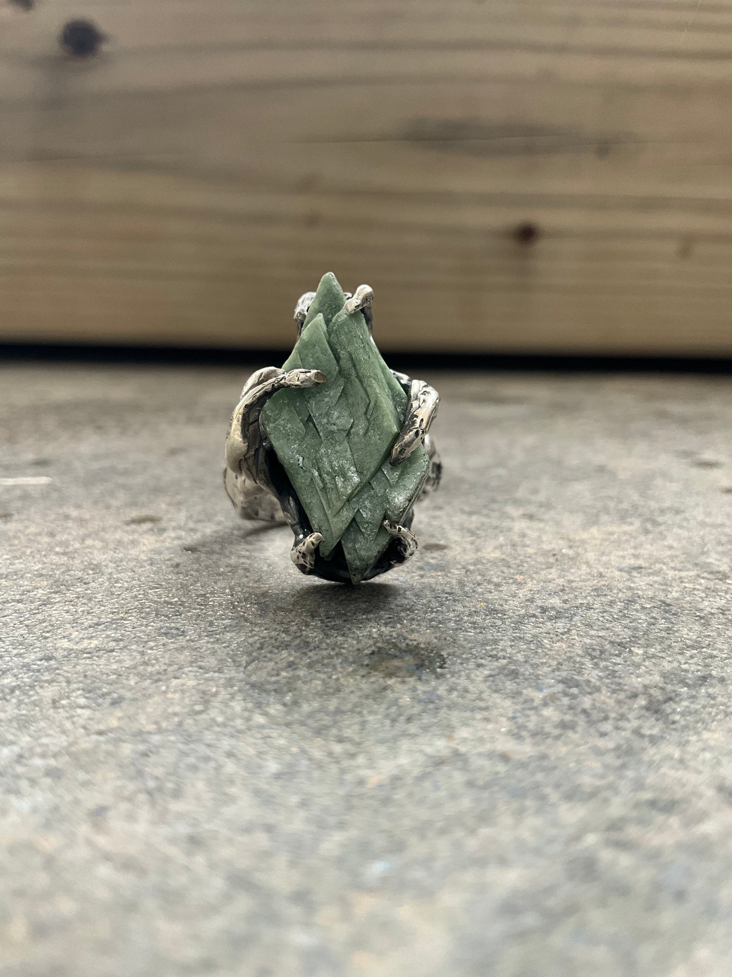N.6 Green Heulandite Massive Heavy Ring - Pyāra Designs