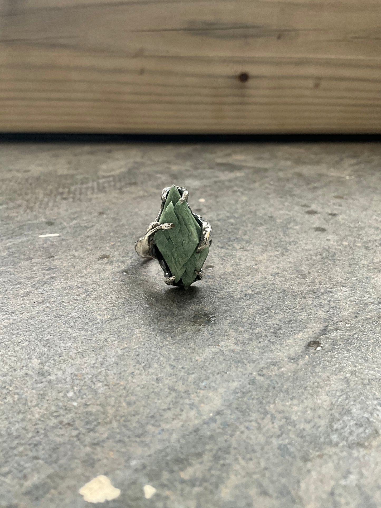 N.6 Green Heulandite Massive Heavy Ring - Pyāra Designs