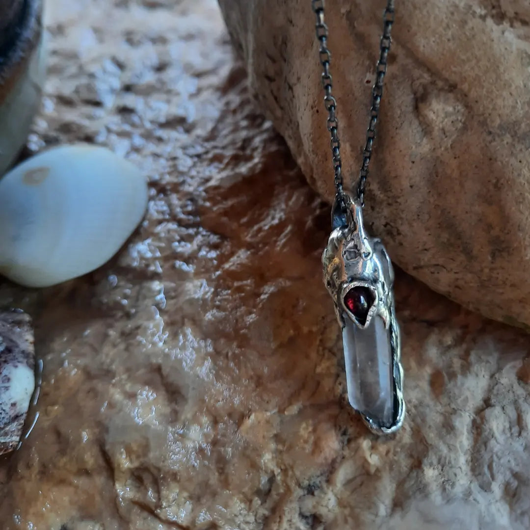 N.13 Quartz Crystal & Red Garnet One of a kind Pendant - Pyāra Designs