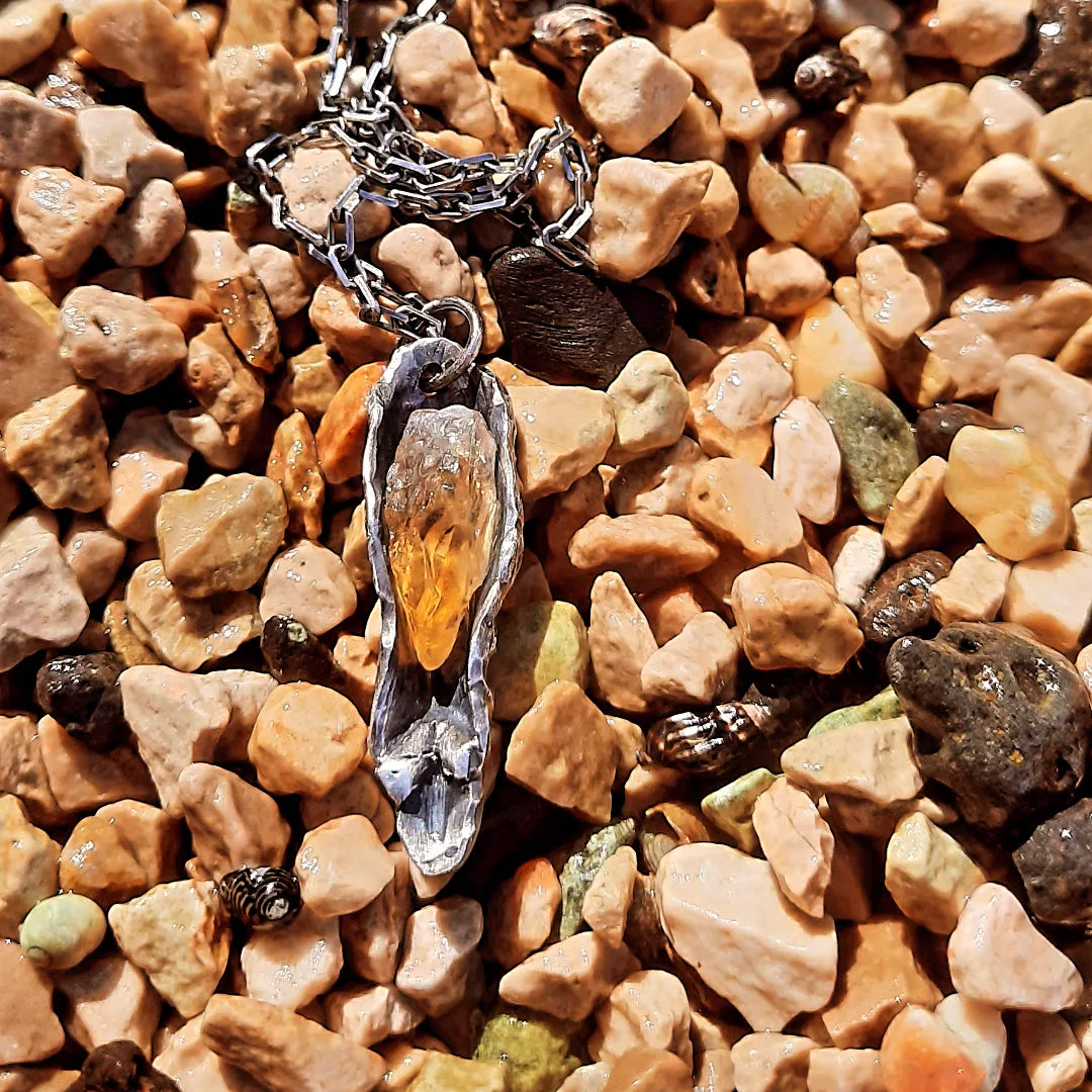 N.14 'The Citrin Pearl Rew Crystal In Dirty Sterling One of a kind Pendant - Pyāra Designs