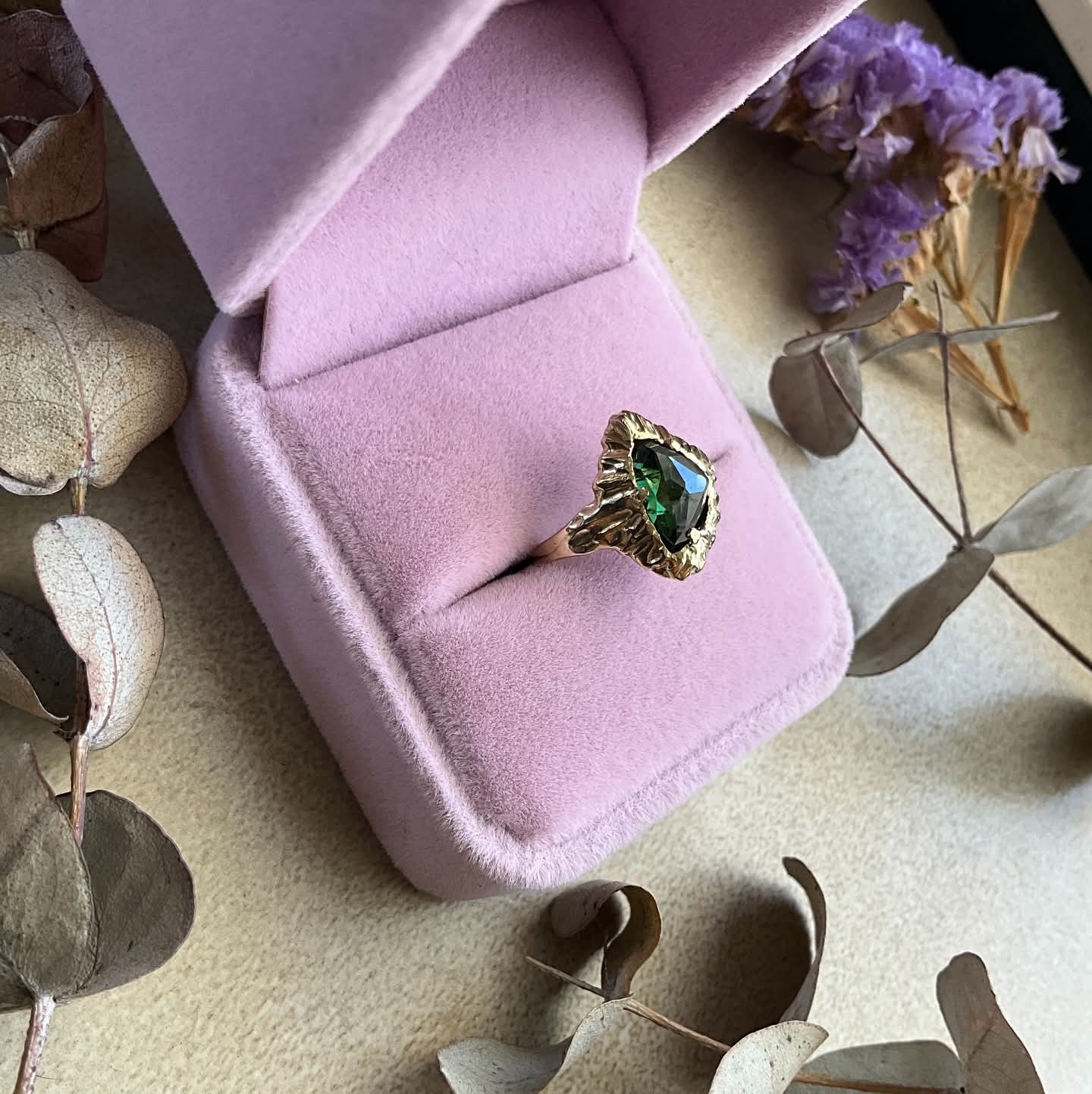 14 karat Solid Gold Green Tourmaline Unique Royal Classy Ring - Pyāra Designs