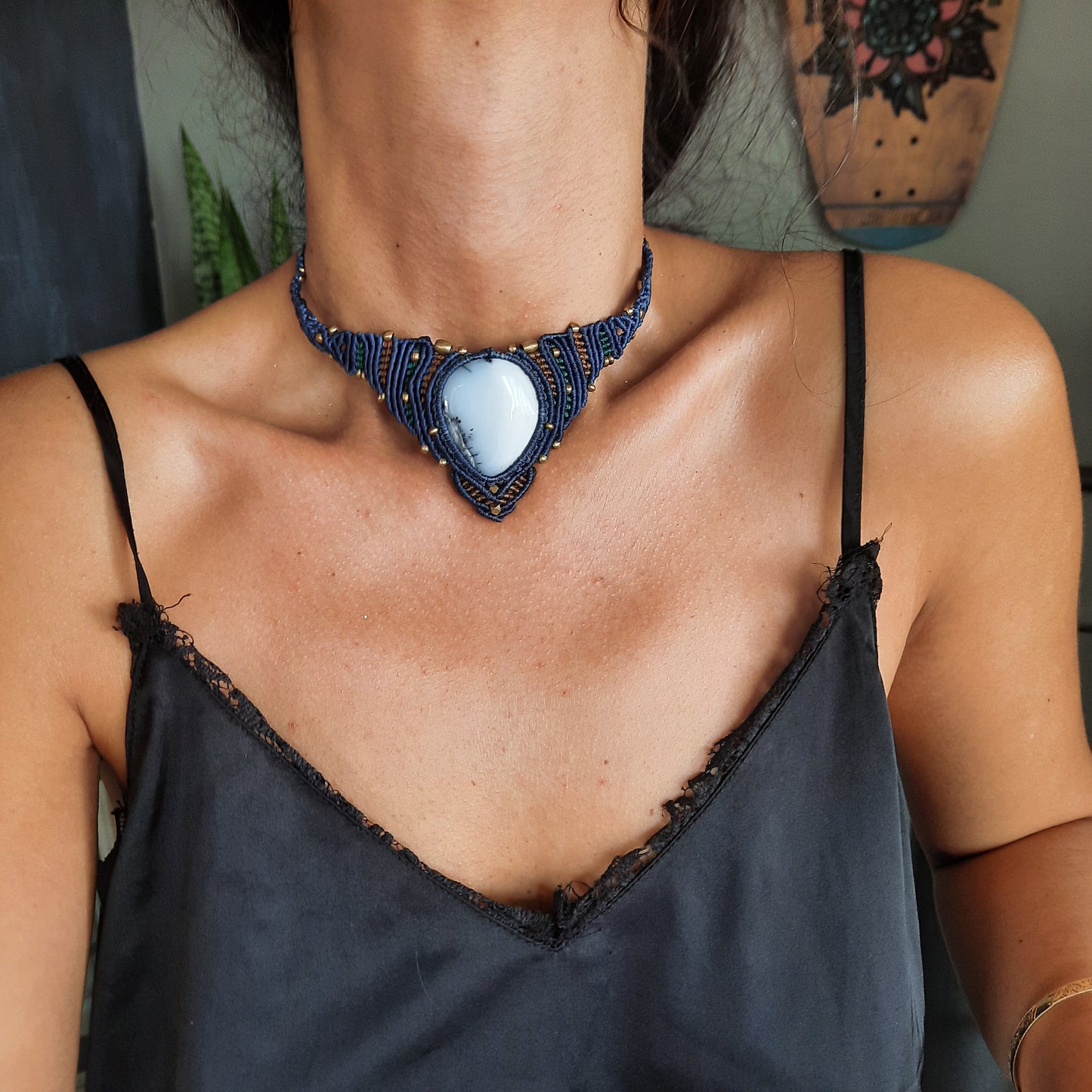 'Jinni Choker Micro Macrame Massive Denderite Agate Neck - Pyāra Designs