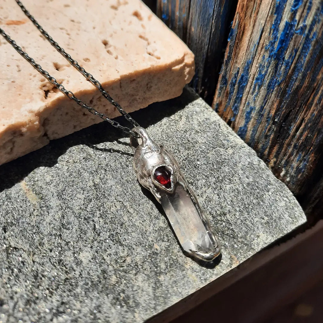 N.13 Quartz Crystal & Red Garnet One of a kind Pendant - Pyāra Designs