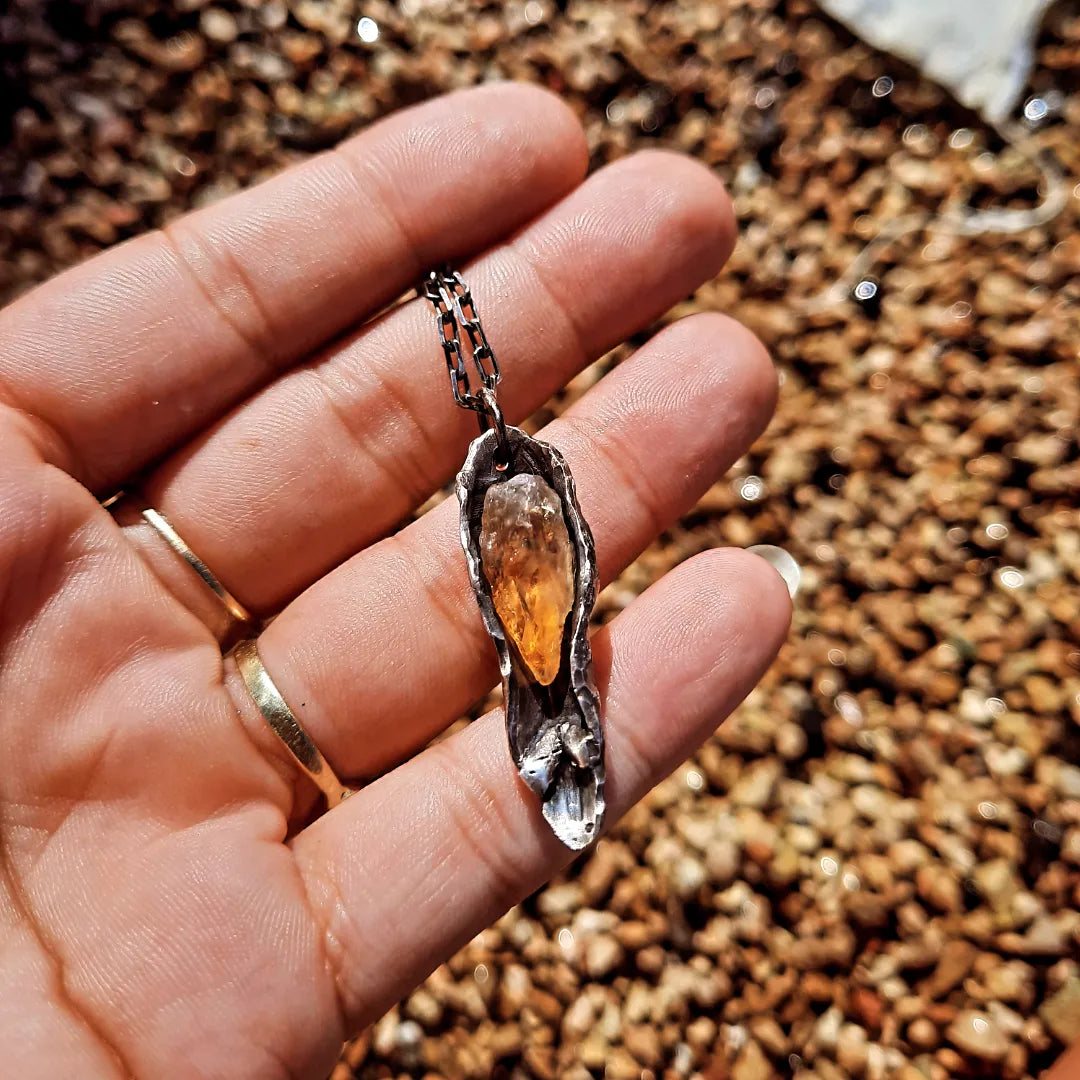 N.14 'The Citrin Pearl Rew Crystal In Dirty Sterling One of a kind Pendant - Pyāra Designs