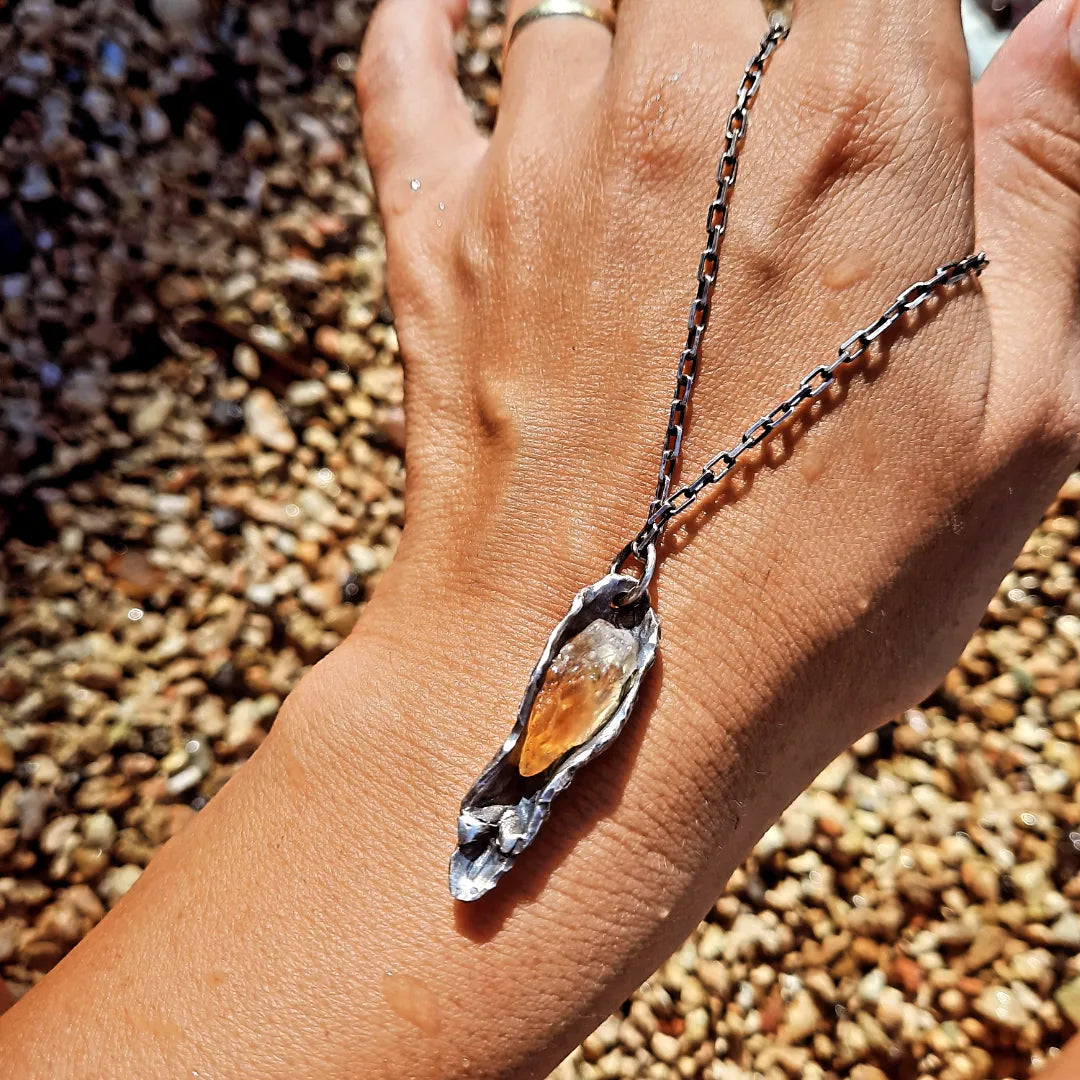 N.14 'The Citrin Pearl Rew Crystal In Dirty Sterling One of a kind Pendant - Pyāra Designs