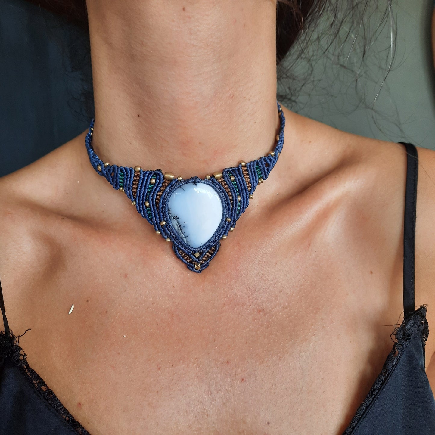 'Jinni Choker Micro Macrame Massive Denderite Agate Neck - Pyāra Designs