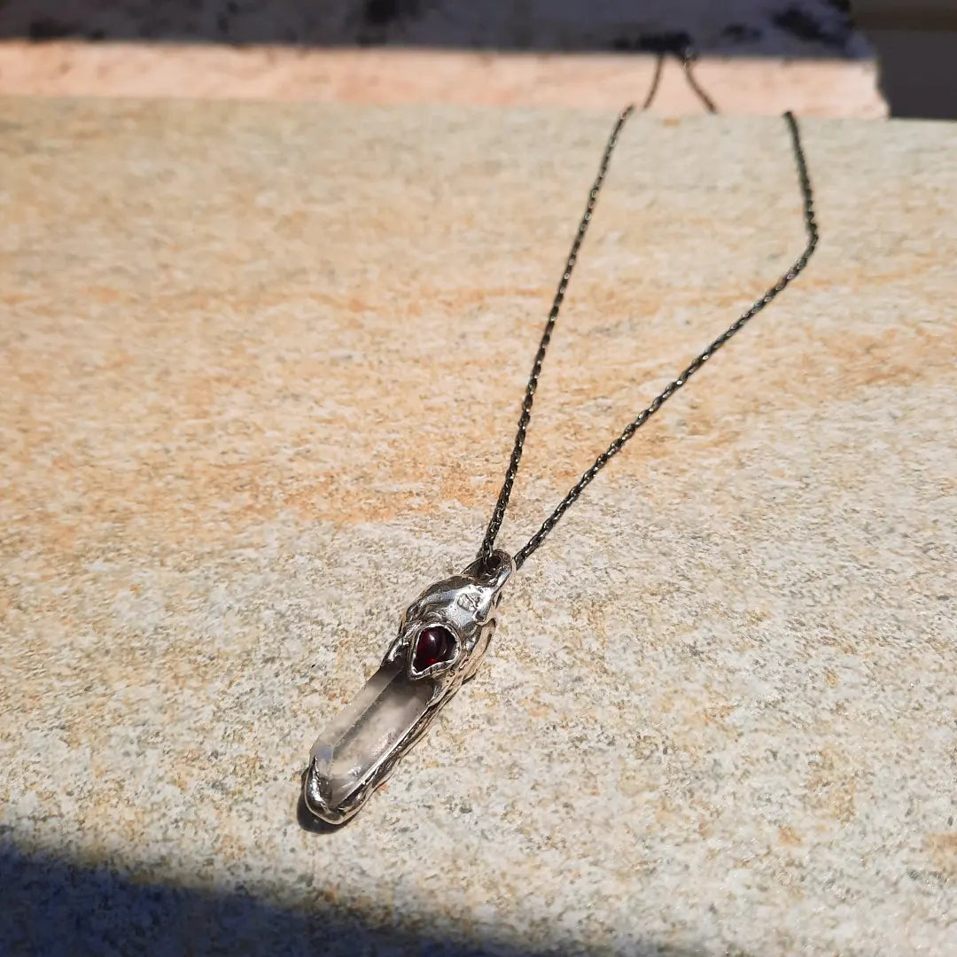 N.13 Quartz Crystal & Red Garnet One of a kind Pendant - Pyāra Designs