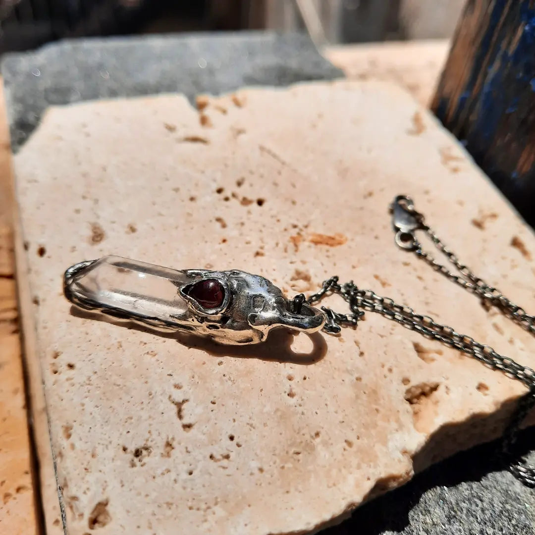 N.13 Quartz Crystal & Red Garnet One of a kind Pendant - Pyāra Designs