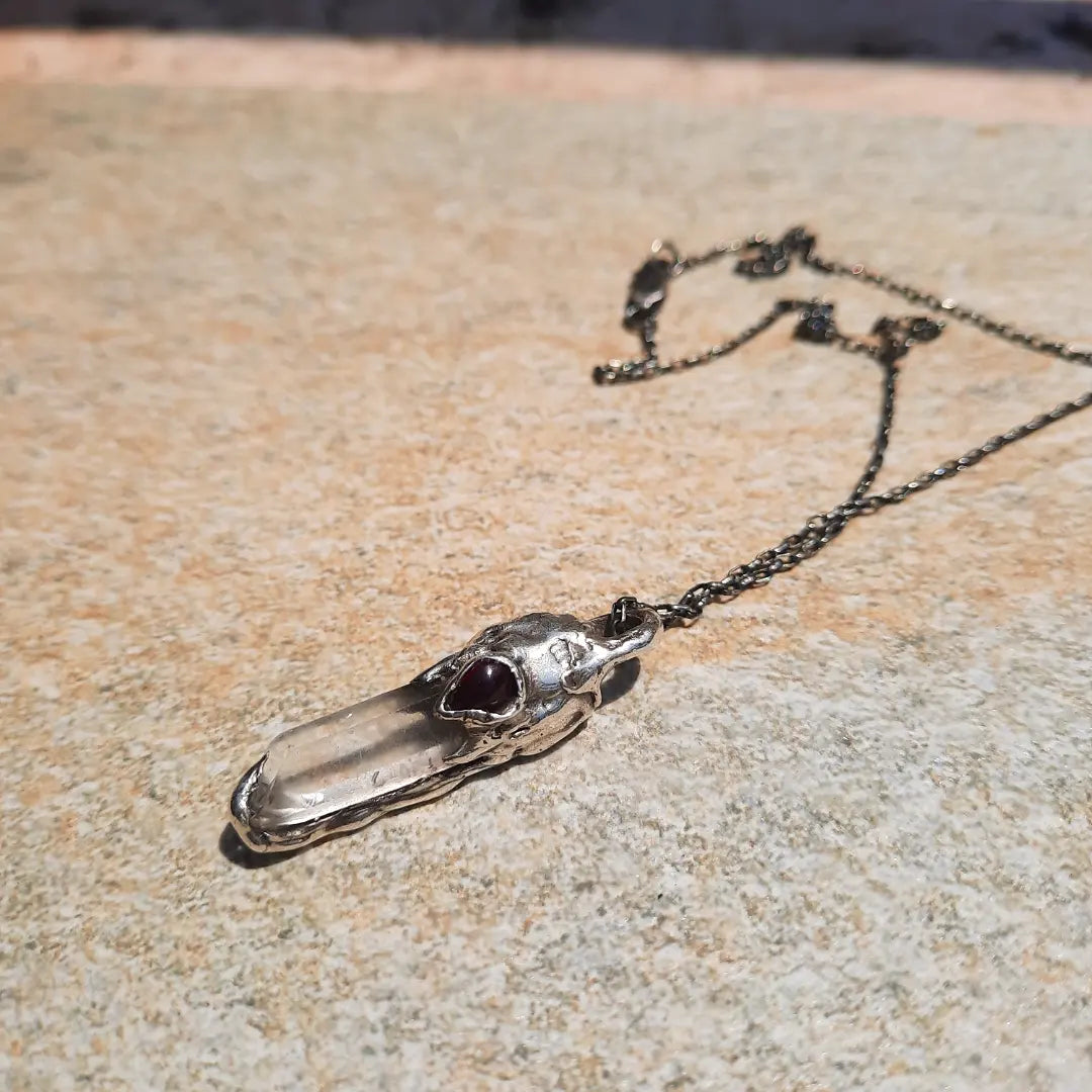 N.13 Quartz Crystal & Red Garnet One of a kind Pendant - Pyāra Designs
