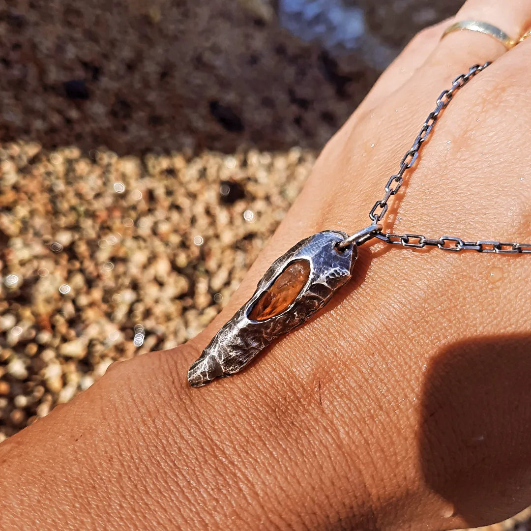 N.14 'The Citrin Pearl Rew Crystal In Dirty Sterling One of a kind Pendant - Pyāra Designs