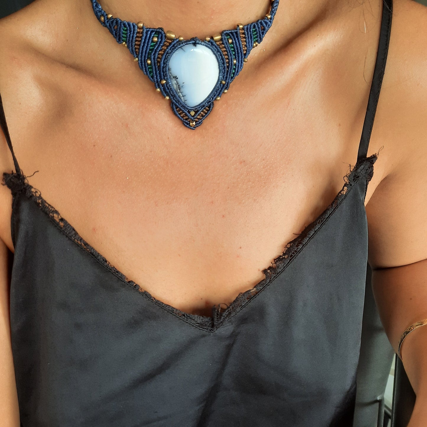 'Jinni Choker Micro Macrame Massive Denderite Agate Neck - Pyāra Designs