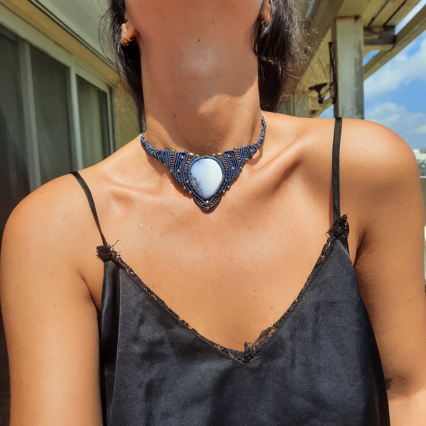 'Jinni Choker Micro Macrame Massive Denderite Agate Neck - Pyāra Designs