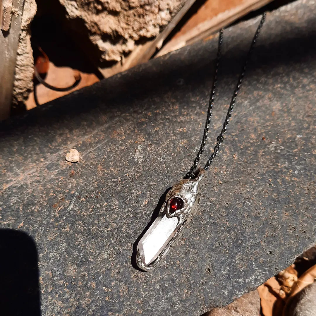 N.13 Quartz Crystal & Red Garnet One of a kind Pendant - Pyāra Designs