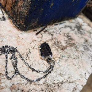 1/1 N.10 Black Rew Tourmaline & Blue Sapphire Sett Necklace