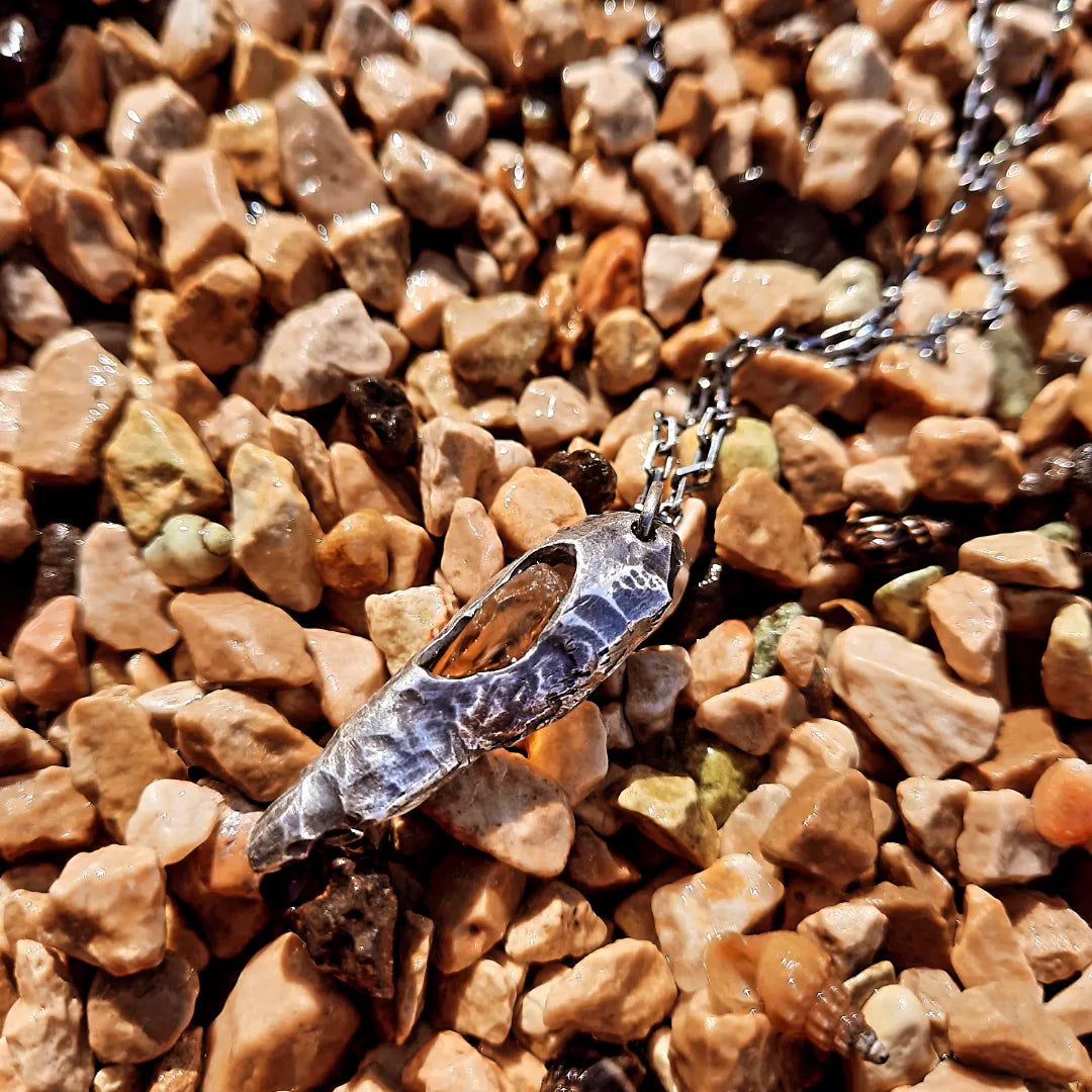 N.14 'The Citrin Pearl Rew Crystal In Dirty Sterling One of a kind Pendant - Pyāra Designs