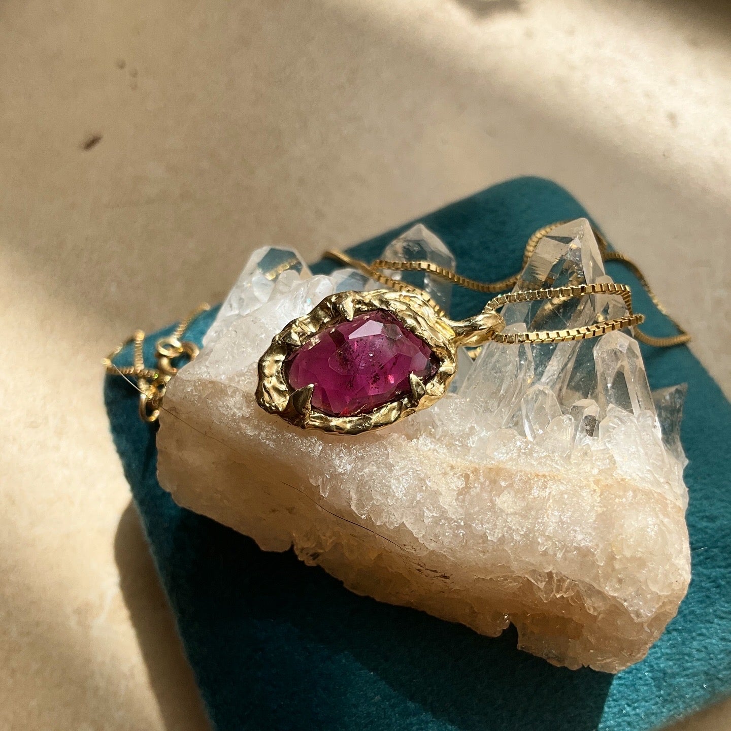 14 karat Soild Gold “Wild Earth Warrior” Rodolite Garnet Necklace