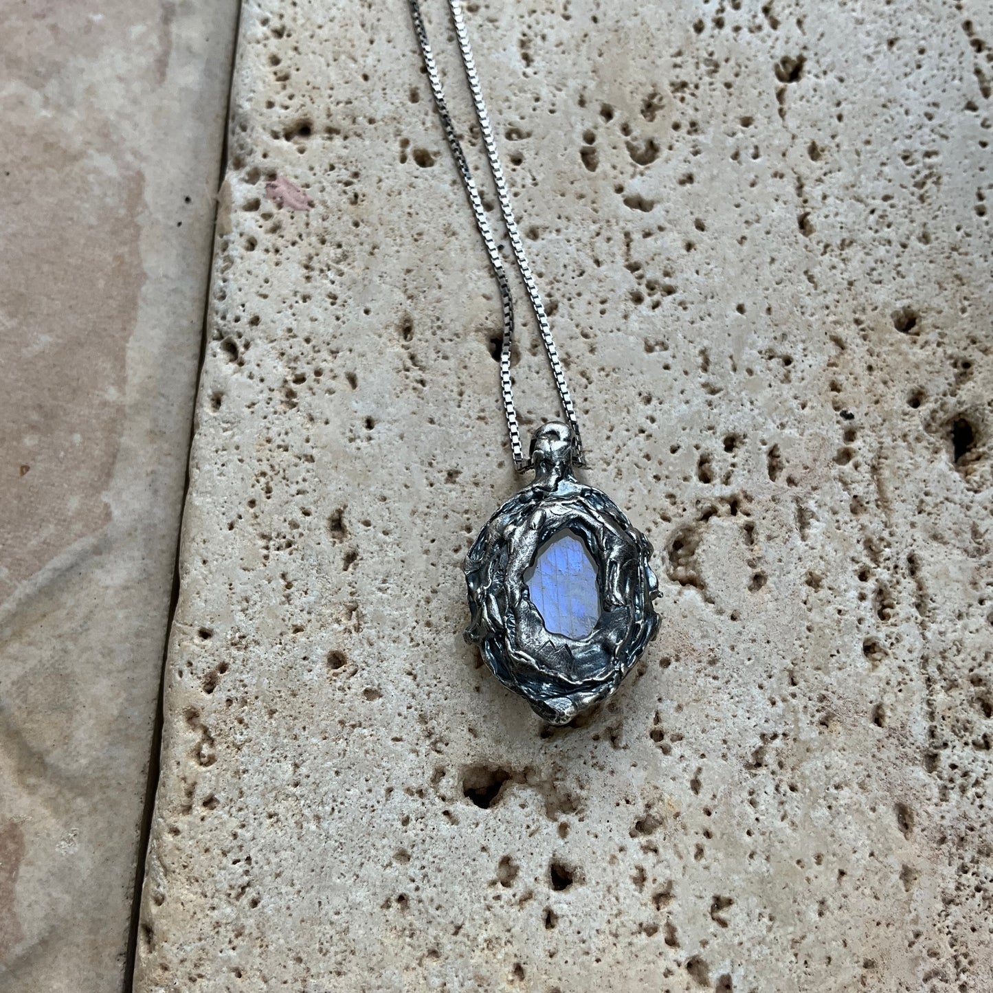 N.1 Moonstone in Dirty Spider Sterling necklace - Pyāra Designs