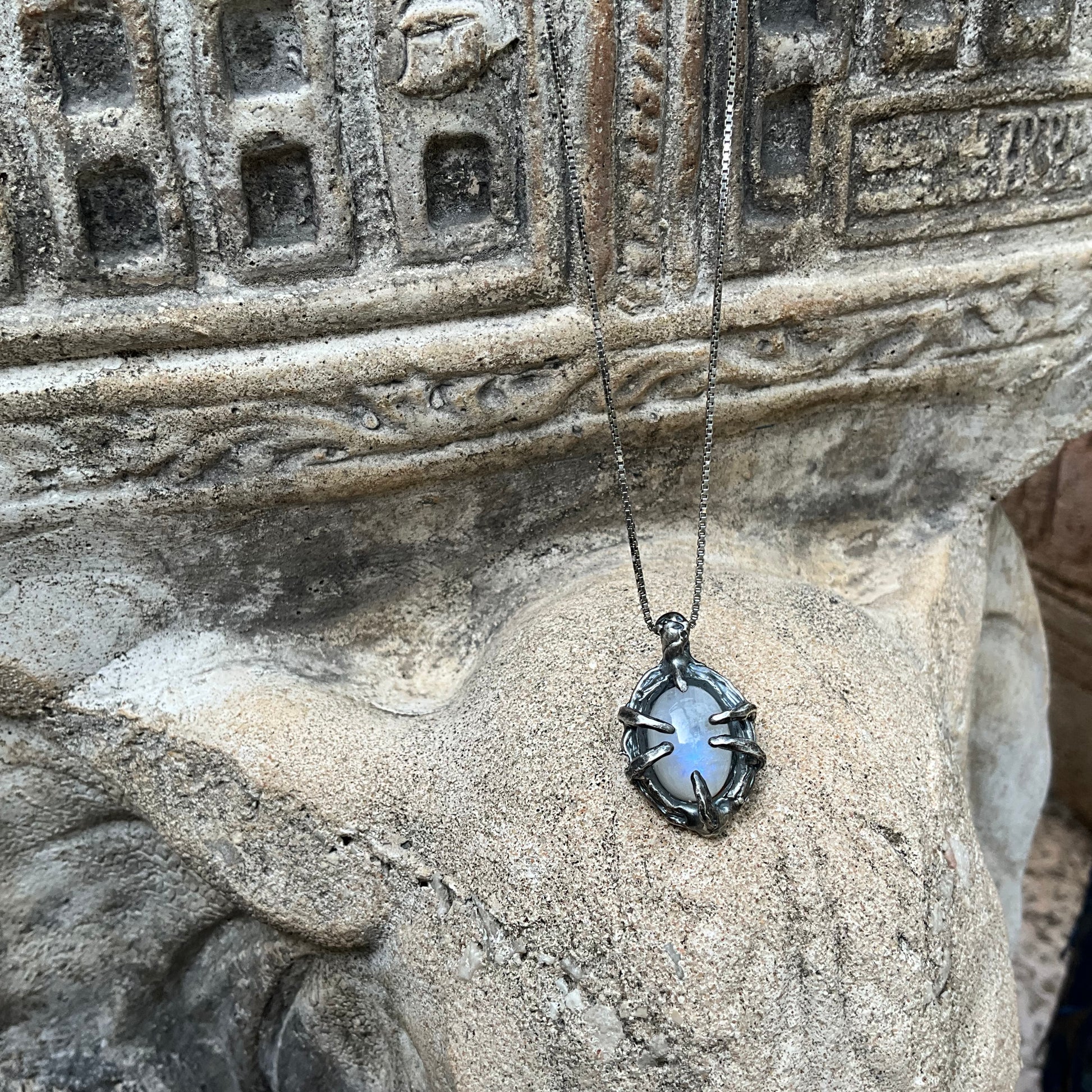 N.1 Moonstone in Dirty Spider Sterling necklace - Pyāra Designs