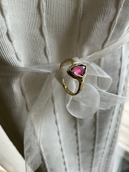 14 karat Soild Gold Pink Tourmaline Unique Classy Rink - Pyāra Designs