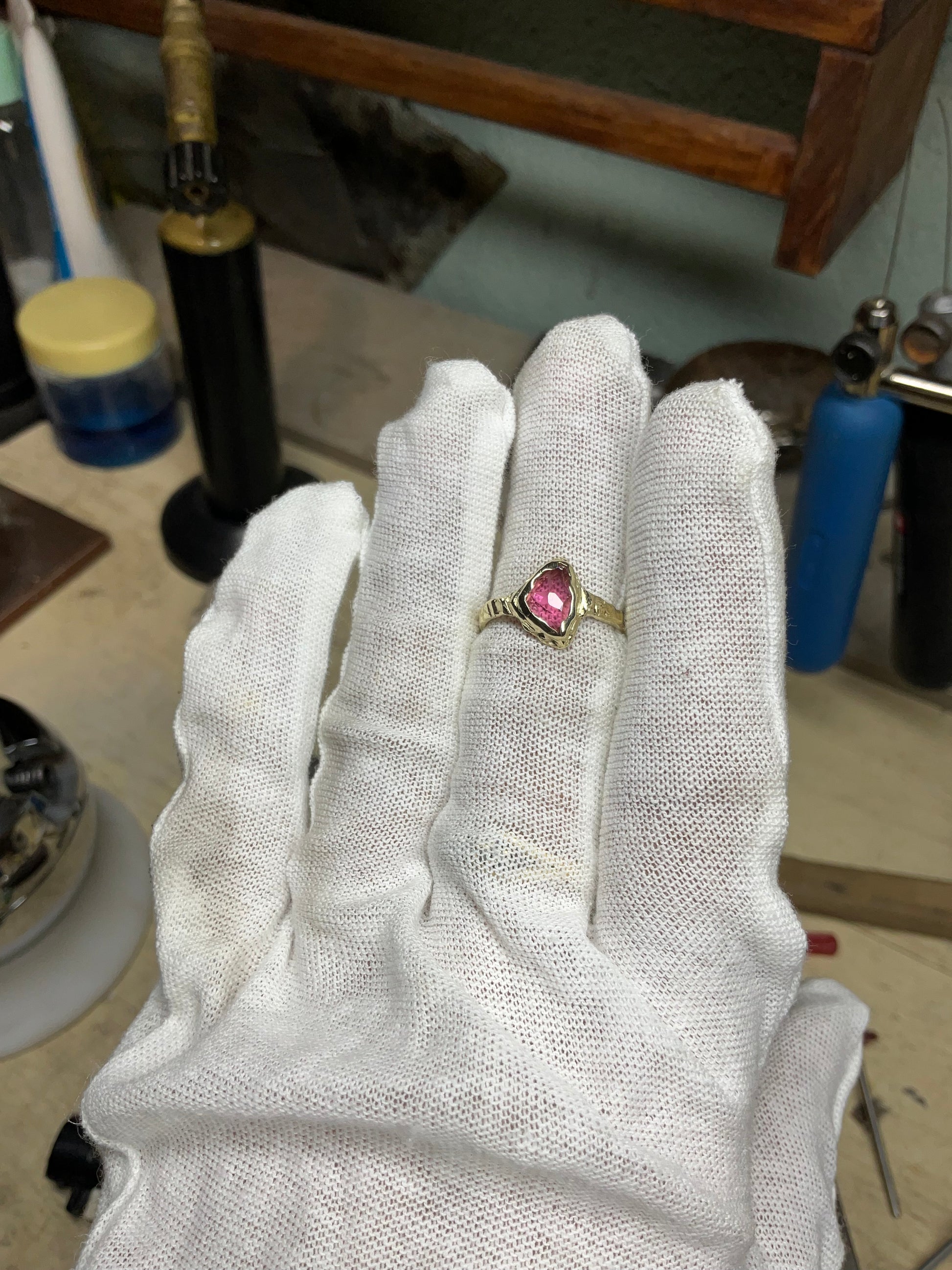 14 karat Soild Gold Pink Tourmaline Unique Classy Rink - Pyāra Designs